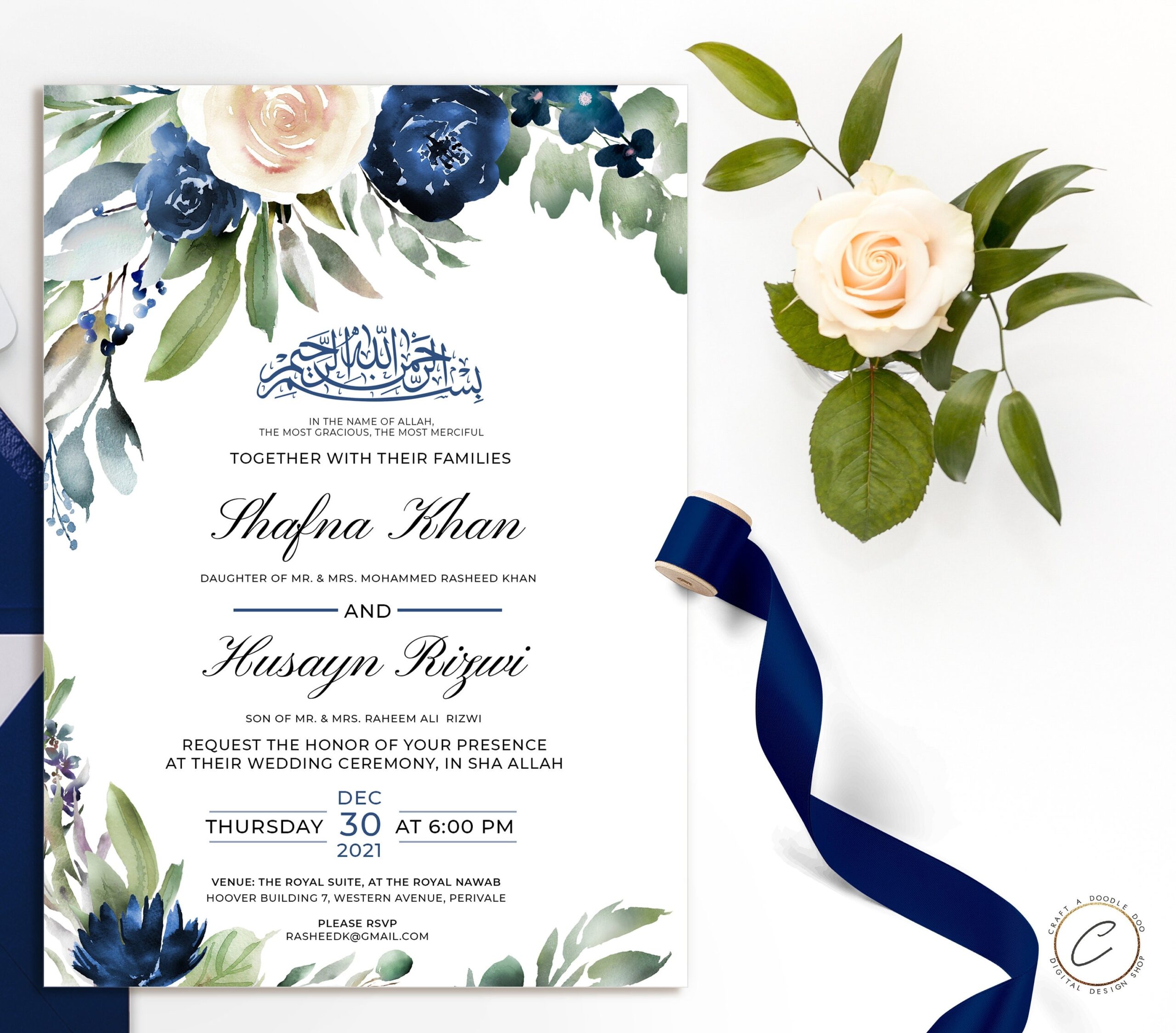 Blue Muslim Wedding Invitation Digital Download PDF Custom 