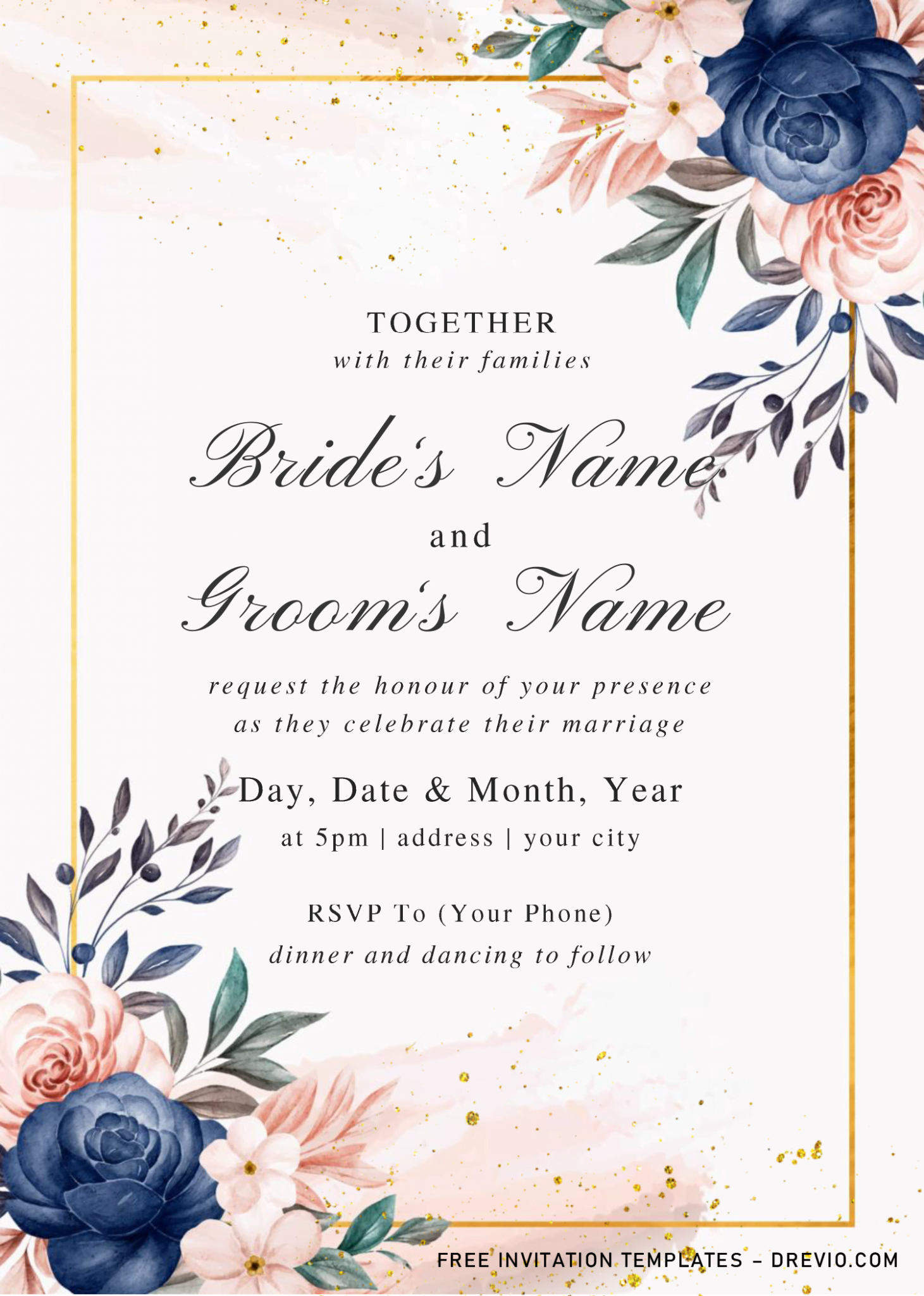 Blue Rose Invitation Templates Editable With MS Word Worksheets Library