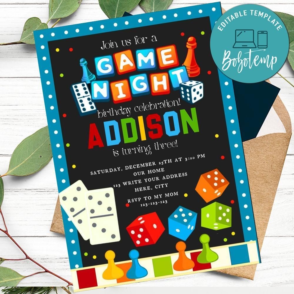 Board Game Night Party Invitation Customizable Template DIY Bobotemp