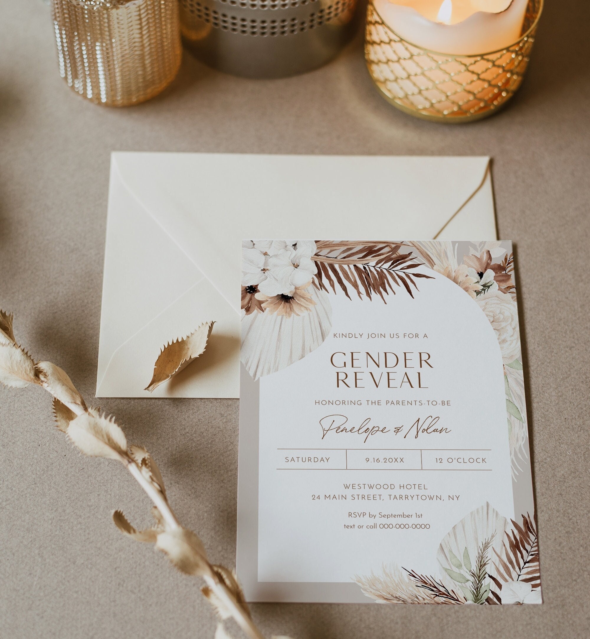 Bohemian Gender Reveal Invitation Template Boho Gender Party Print Or Digital 100 Editable Text Instant Download Templett 0028A 106GR Etsy