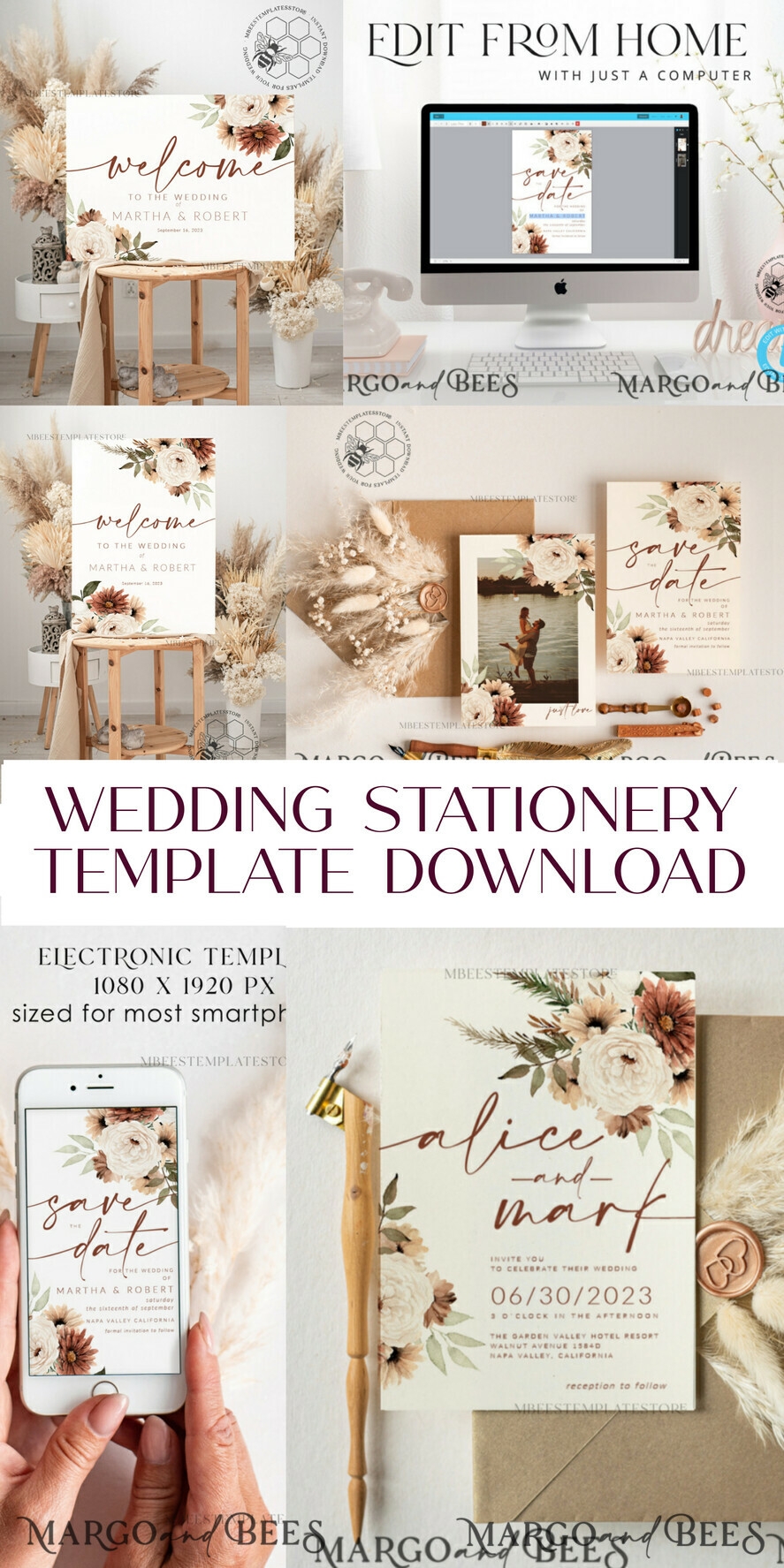 Boho Ivory Wedding Invitations Set Template Instant Download Printable Invites Home Printing Simple Boho Wedding Invitation Card Set 38 boho10 z