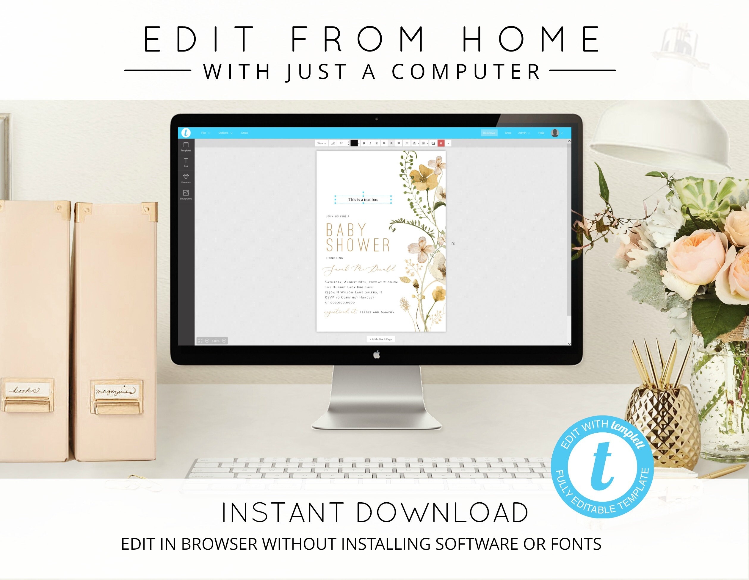 Boho Wedding Invitation Suite Wildflower Wedding Invitation 