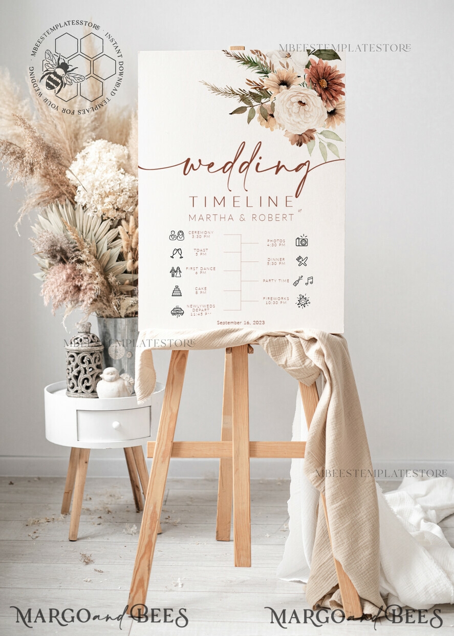 Boho Wedding Order Of Events Timeline Sign Template Fall Order Of Events Timeline Sign Printable Timeline DIY Wedding Sign WBoho10 10 boho TL