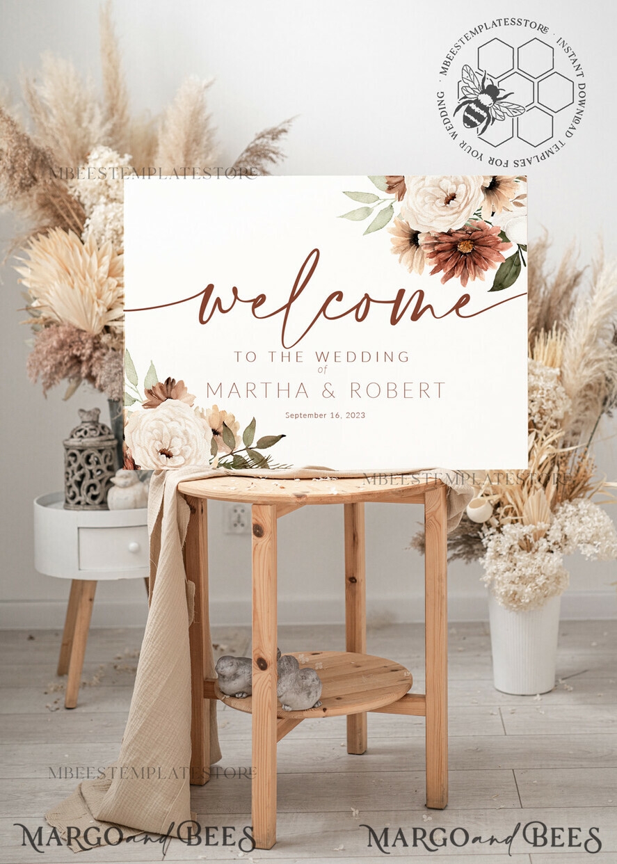Boho Wedding Welcome Sign Template Instant Download Rustic Wedding Sign Garden Sign Set Printable Minimalist Large Sign WBoho10