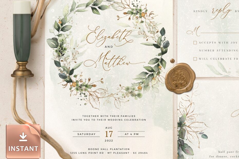 Boho Wreath Wedding Invitation Template Wedding Invite Template