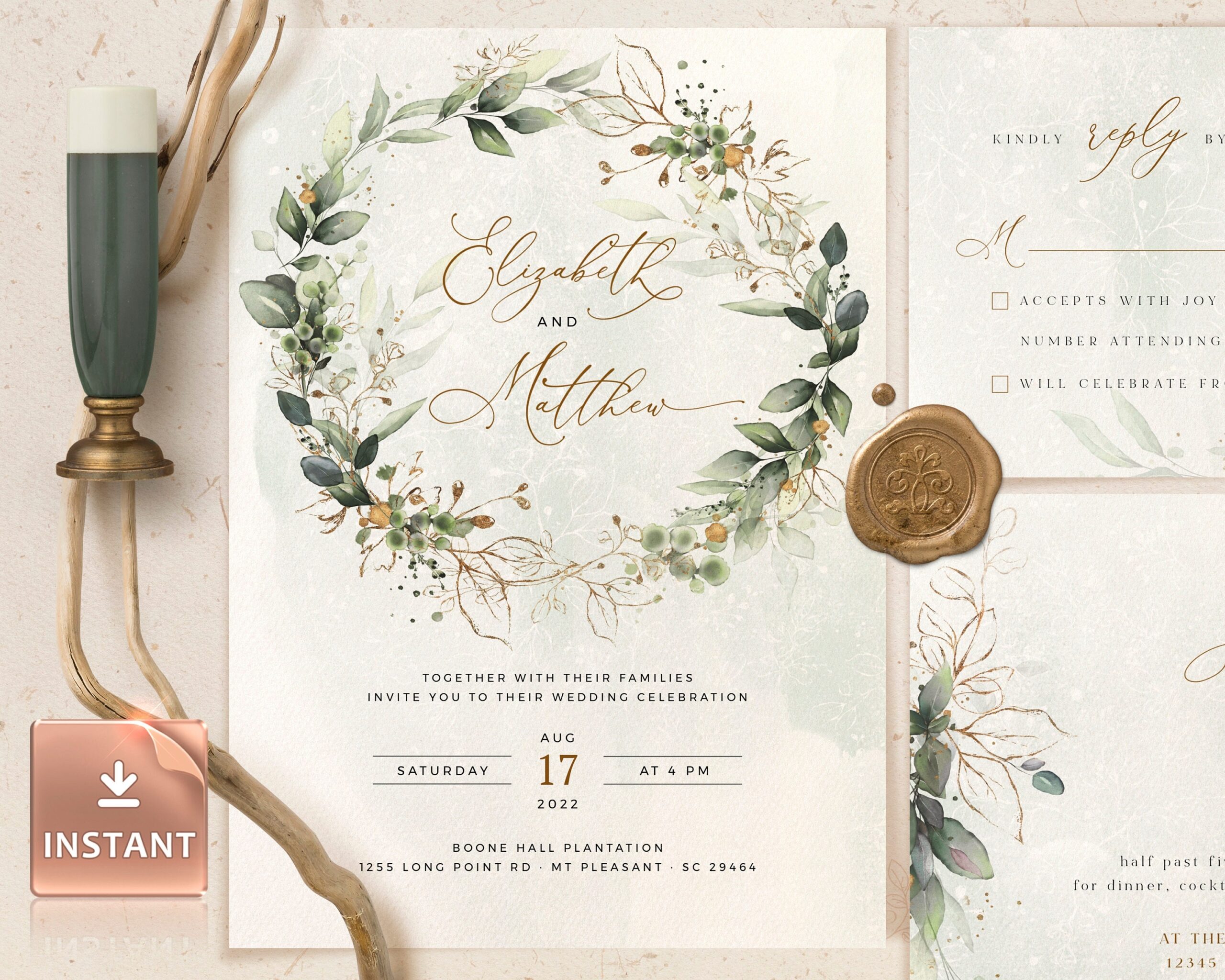 Boho Wreath Wedding Invitation Template Wedding Invite Template 