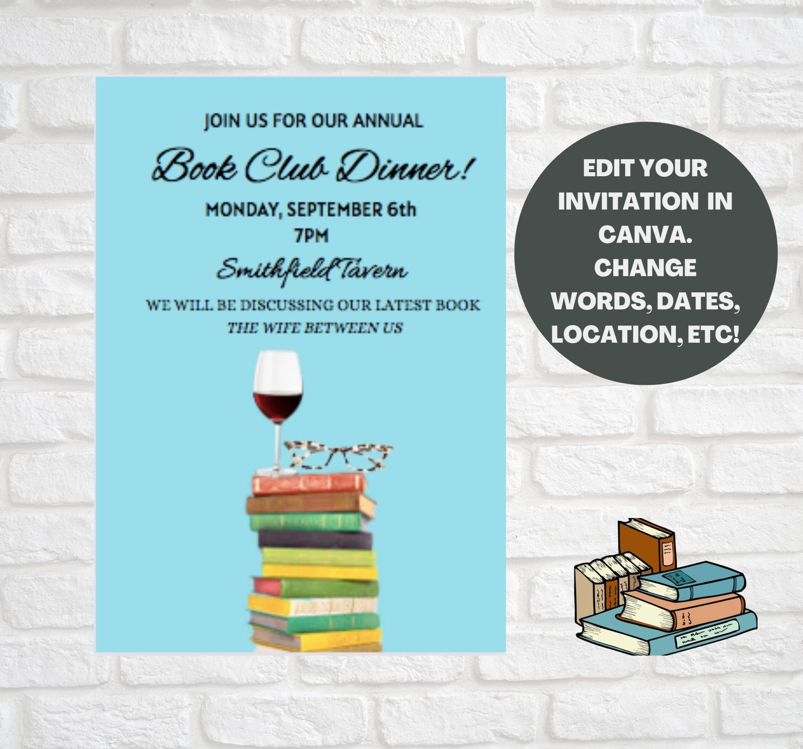 BOOK CLUB DINNER Invitation Template Groups And Organizations Digital Download Reading And Literature Wine And Books Etsy