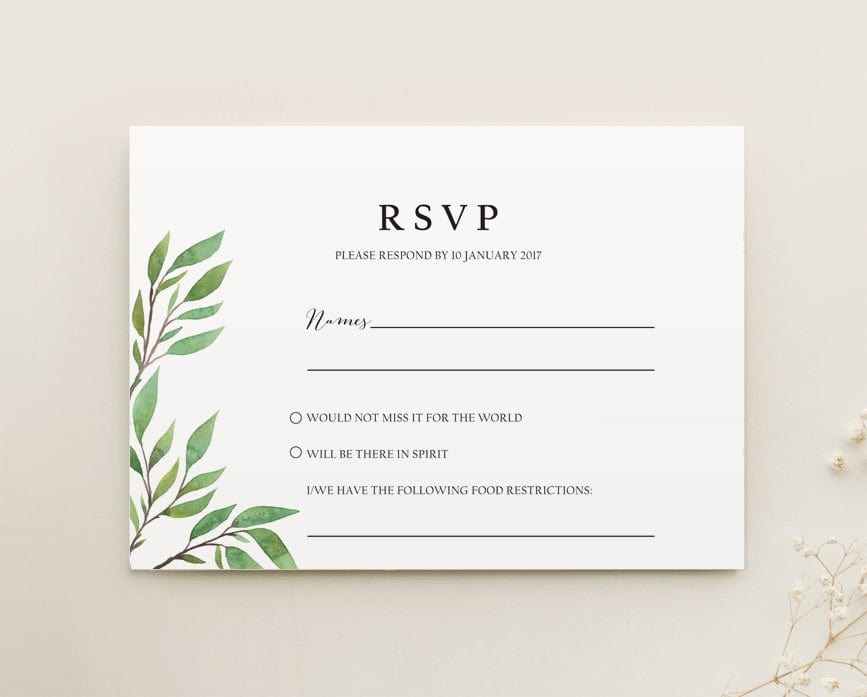 Botanical Wedding RSVP Card Printable Template TimberWink Studio AU 