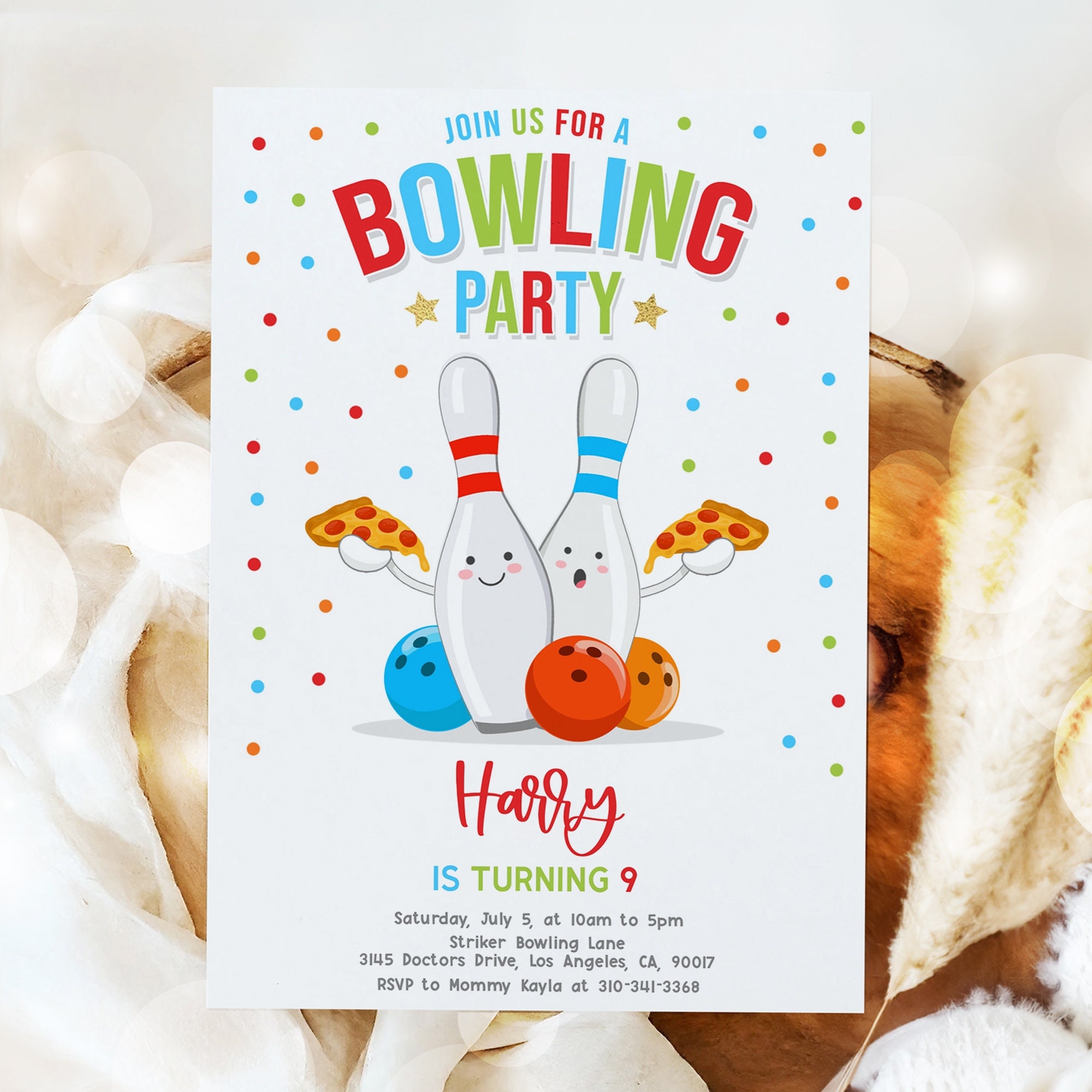 Bowling And Pizza Birthday Invitation Editable Boys Party Invite Template Let s Strike Up A Slice Of Fun Red Pizza Party Kids Food KP144 Etsy Canada