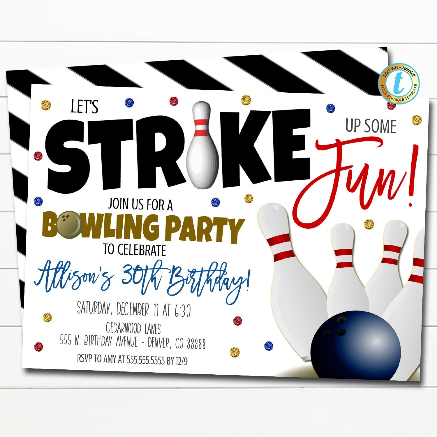 Bowling Party Invitation Adult Birthday Invite Strike Up Some Fun Party Let s Get This Party Rolling Work Party DIY Editable Template Etsy Sweden