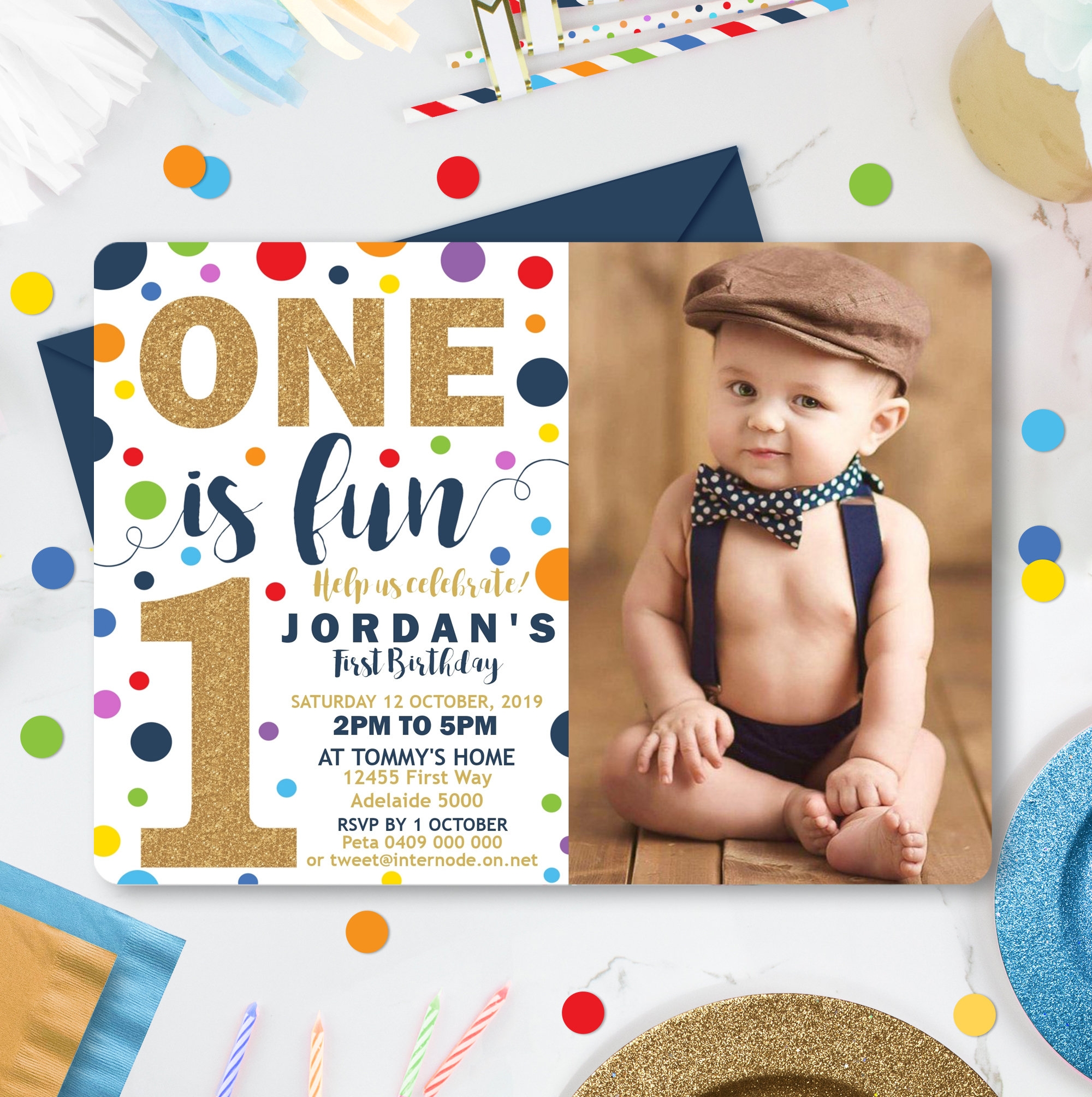 BOY 1st BIRTHDAY Invitation Editable Boy First Birthday Invitation One Is Fun First Birthday Boy Invitation First Birthday Corjl Invitation Etsy