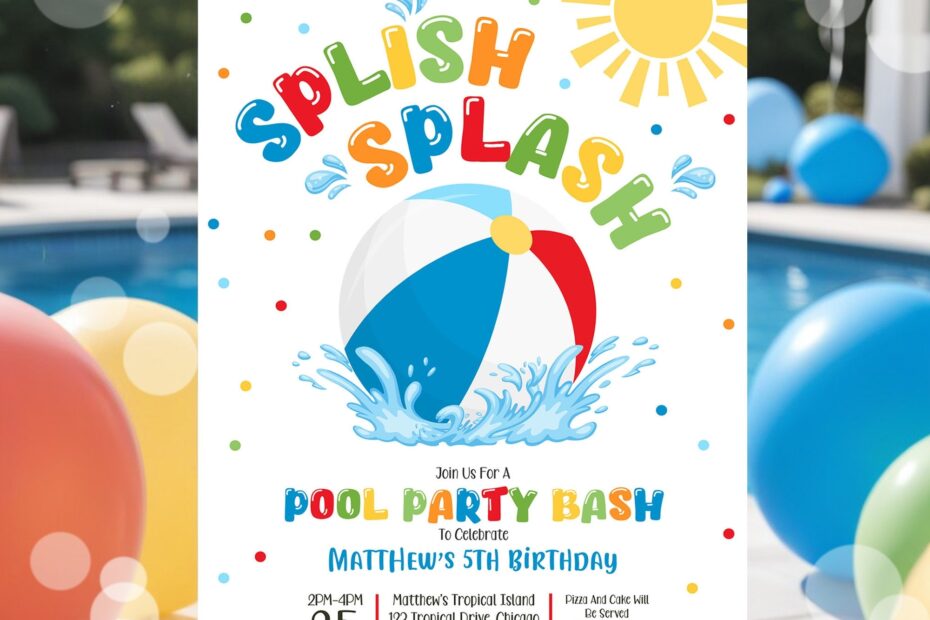 Boys Pool Party Invitation Template Splish Splash Pool Party