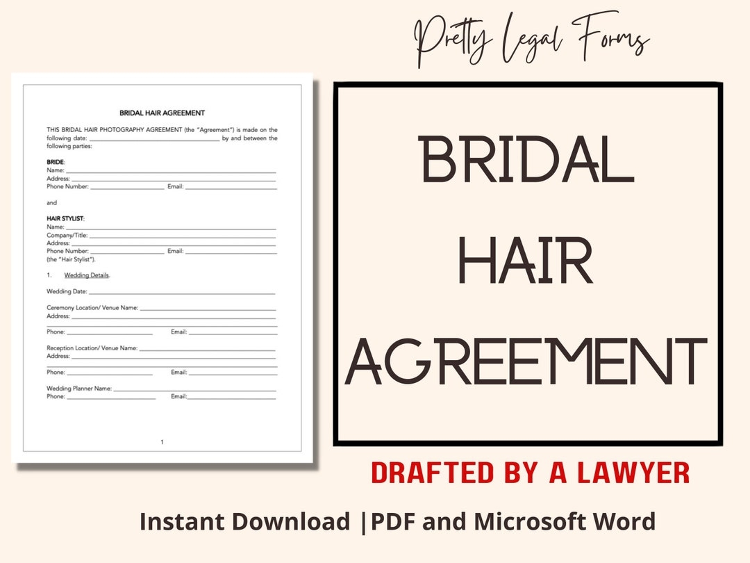 Bridal Hair Contract Template Editable Wedding Hair Contract Template 