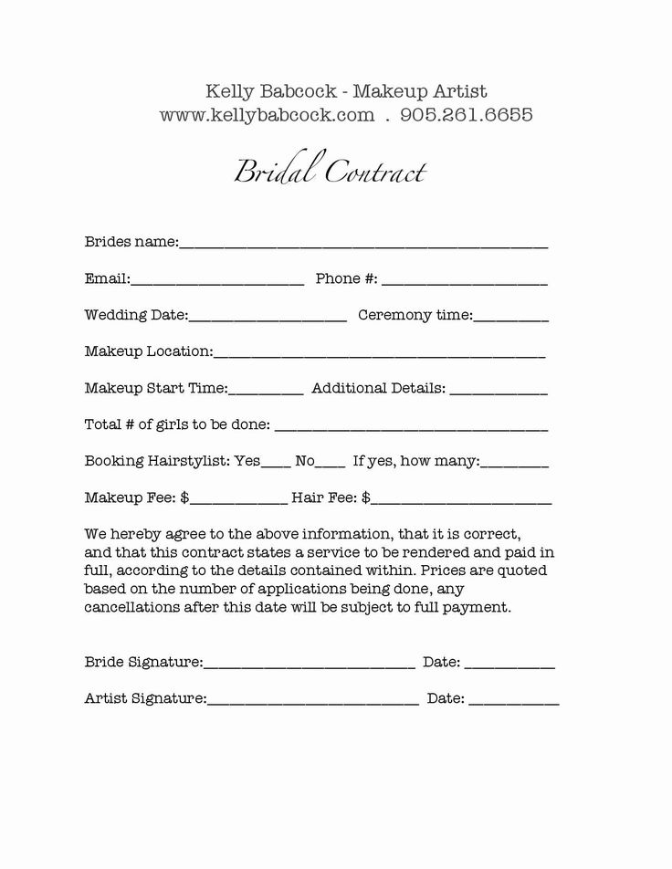 Bridal Hair Contract Template Free Printable Templates