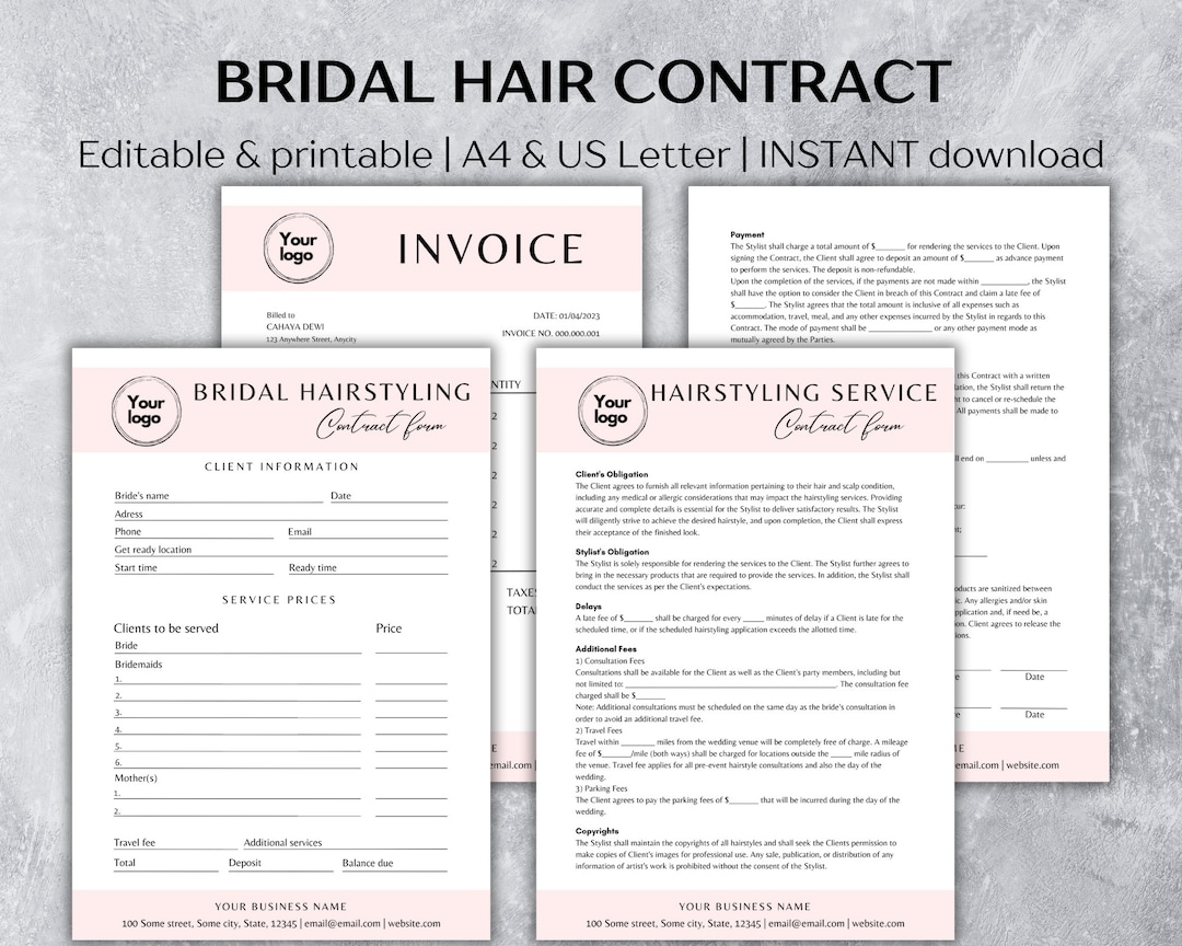 Bridal Hair Contract Template Wedding Hair Contract Hair Stylist 