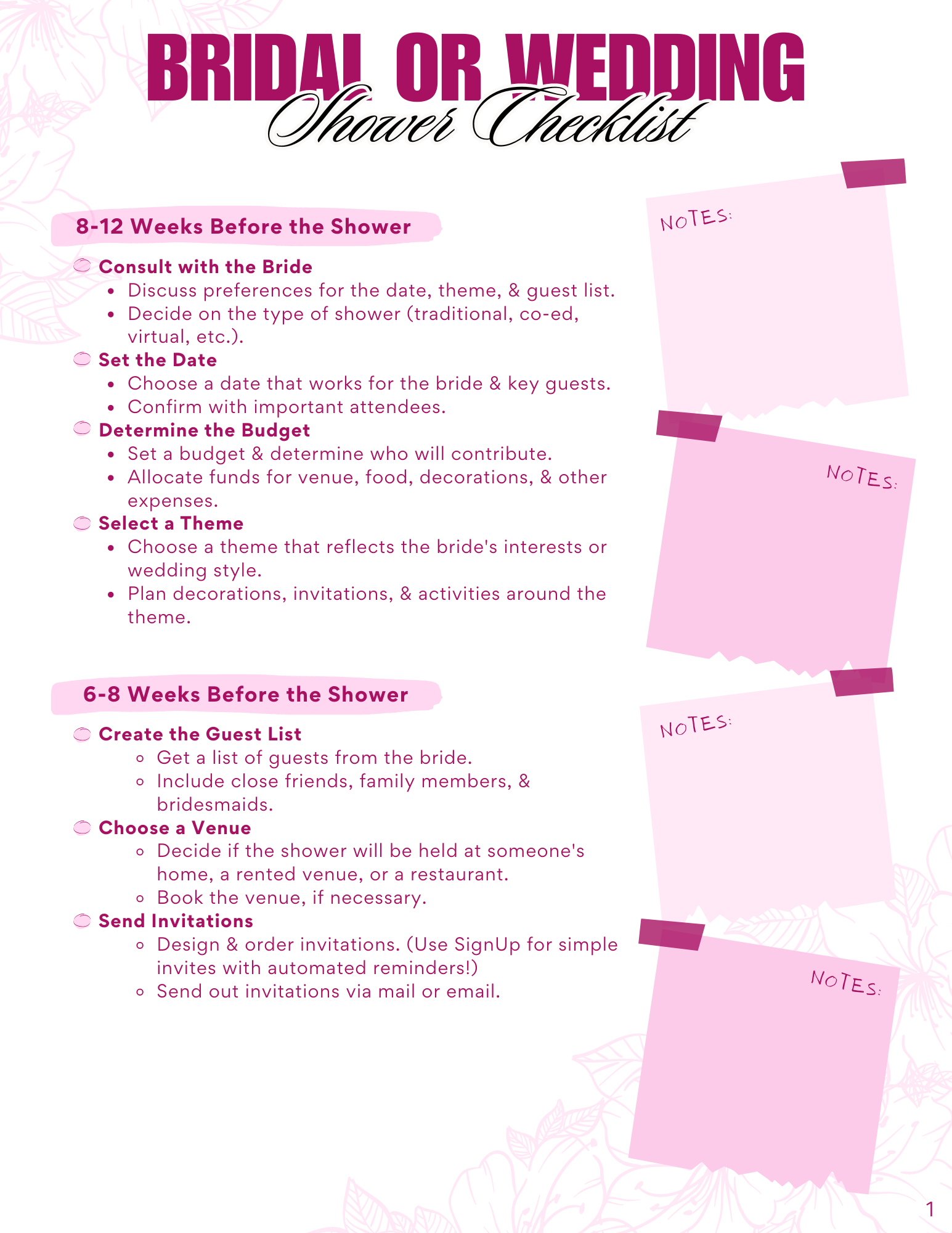 Bridal Or Wedding Shower Planning Checklist SignUp