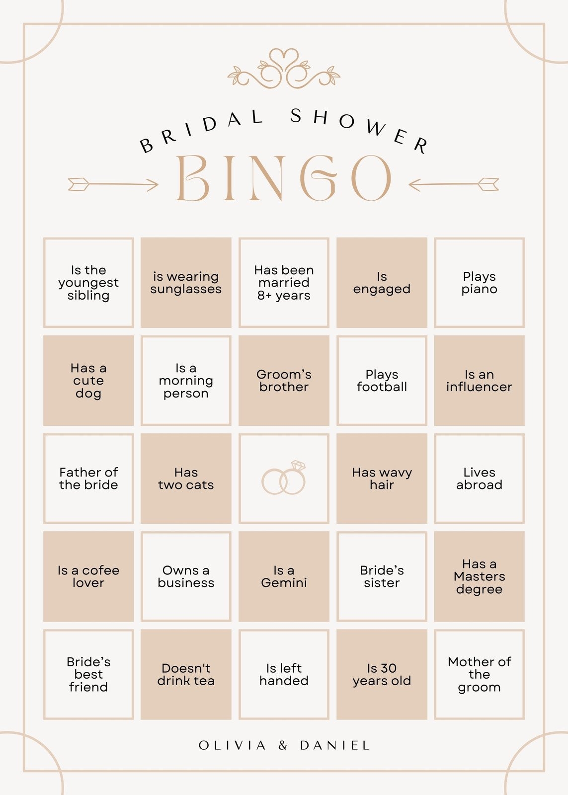Bridal Shower Bingo Template Free Printable Free Printable