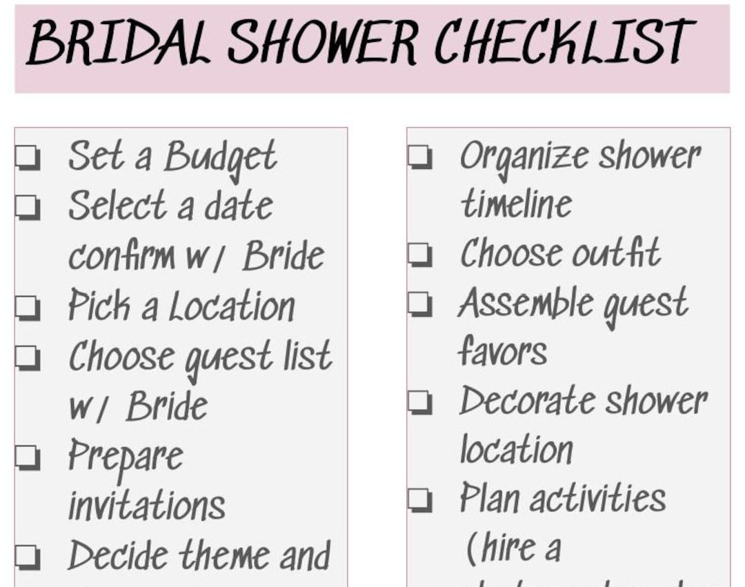 Bridal Shower Checklist Printable Etsy