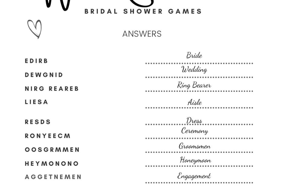 Bridal Shower Games Printable Wedding Word Scramble Printable
