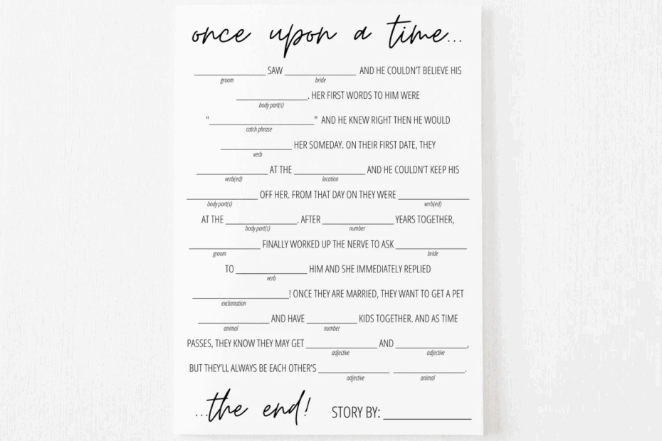 Bridal Shower Mad Libs Free Printable Modern MOH