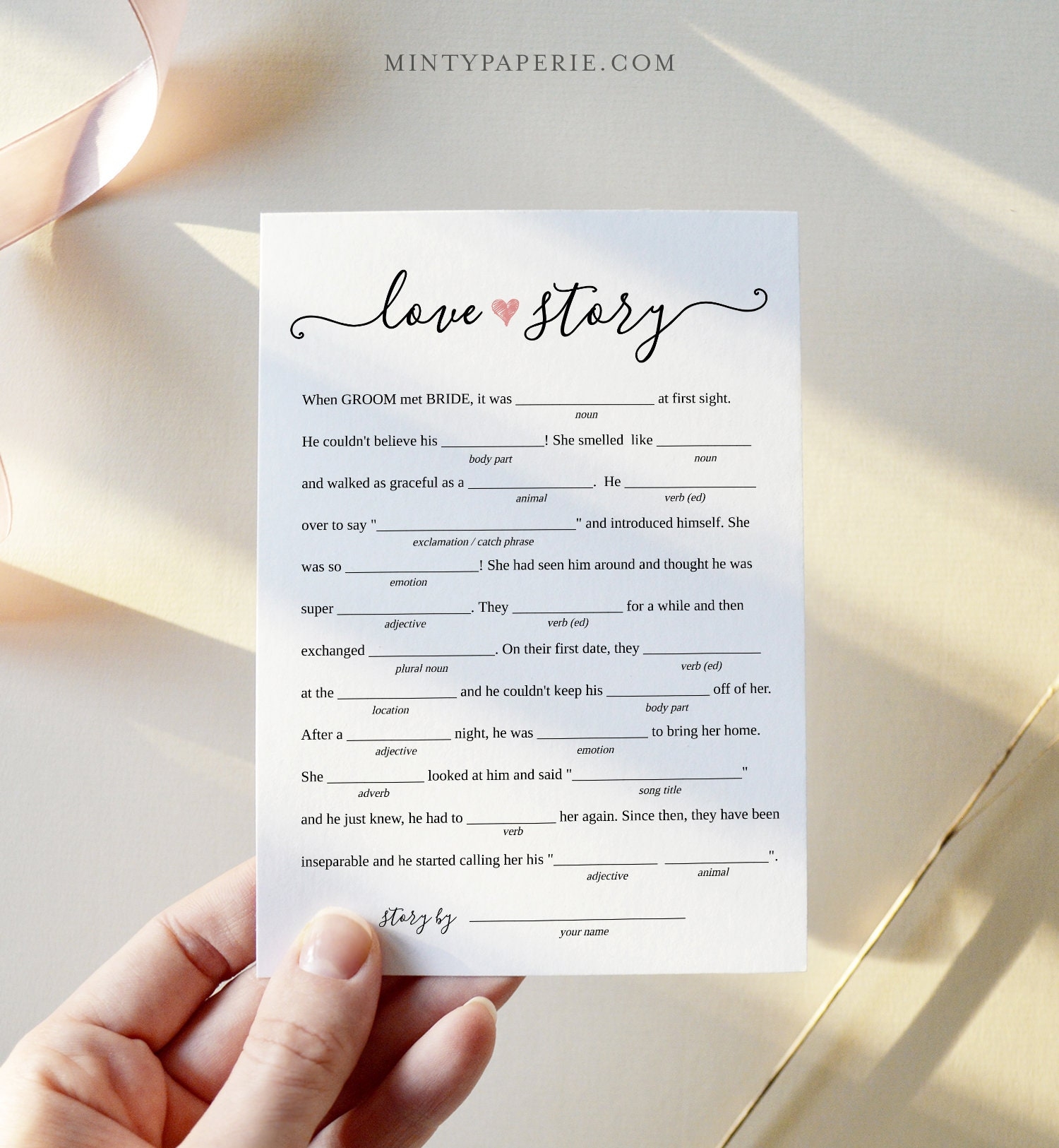 Bridal Shower Mad Libs Printable DIY Wedding Shower Wed Libs