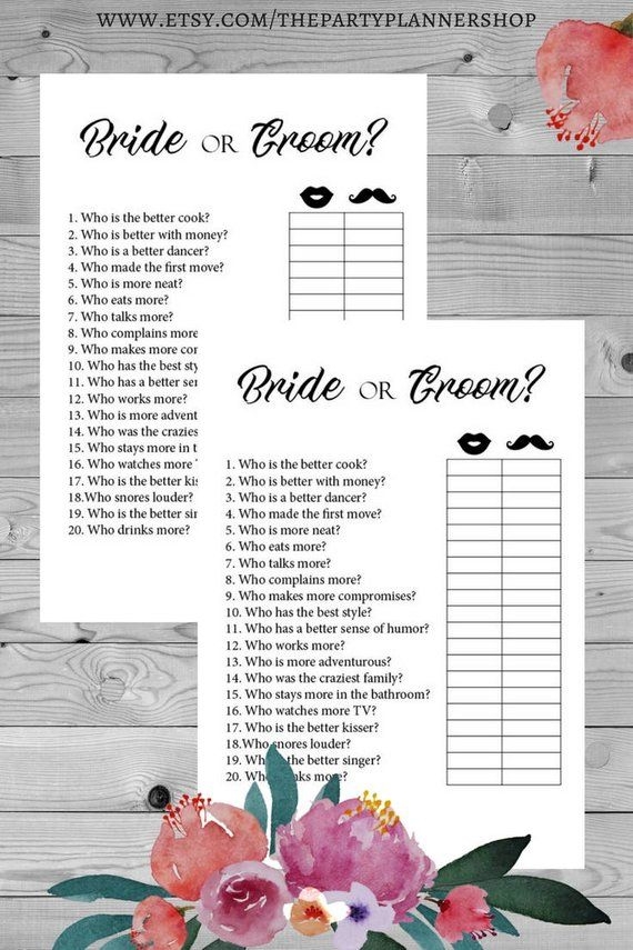 Bride Or Groom Wedding Game Printable Wedding Reception Game Etsy 
