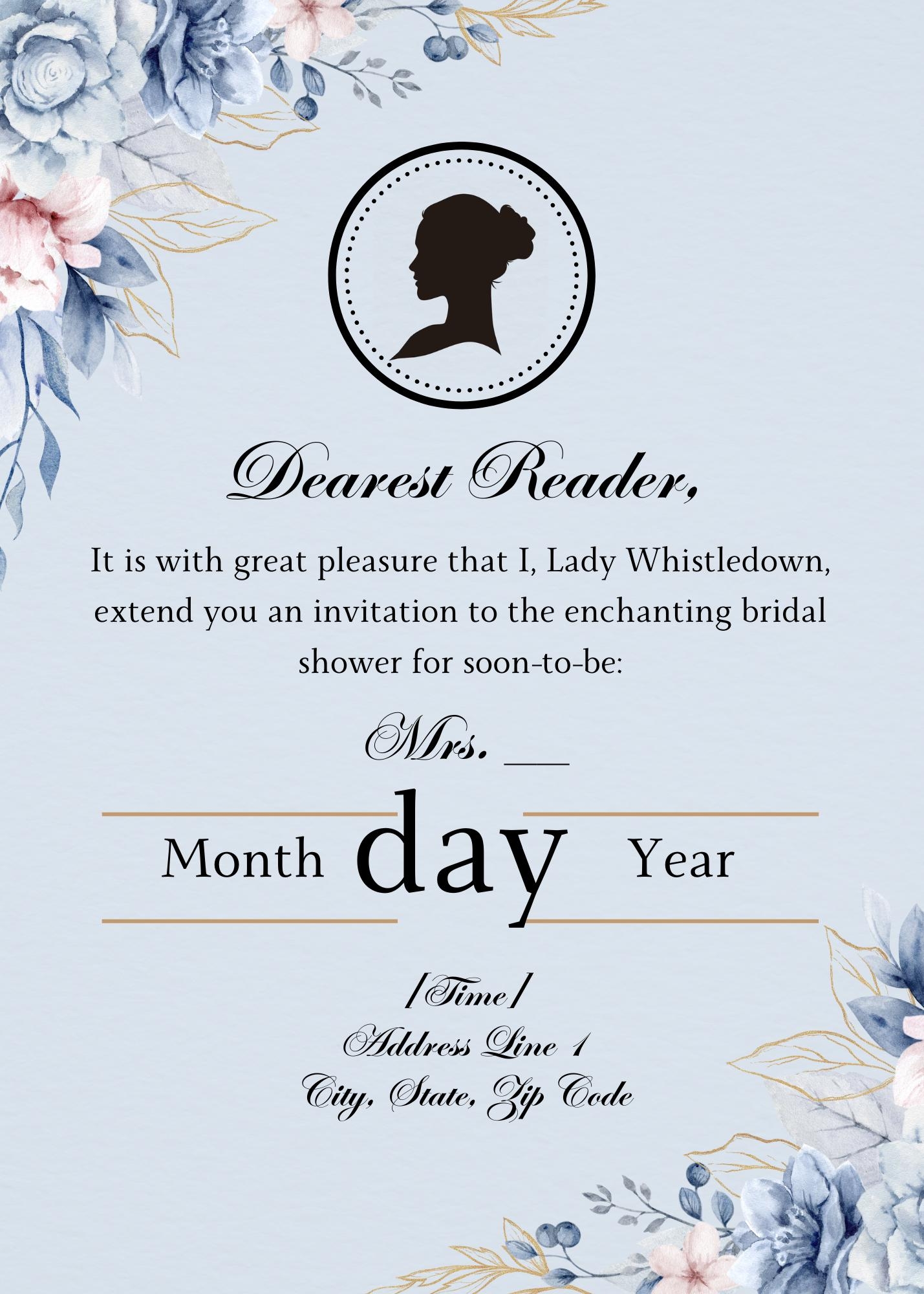 Bridgerton Invitation Template Bridal Shower Birthday 