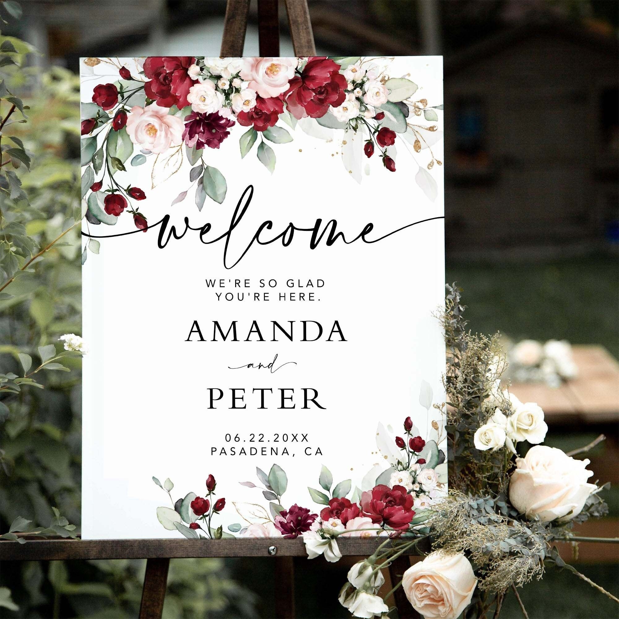 Burgundy Wedding Welcome Sign Template Editable Wedding Sign 