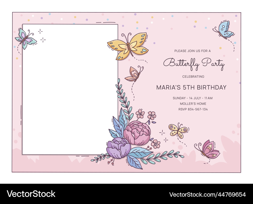 Butterfly Birthday Invitation Royalty Free Vector Image