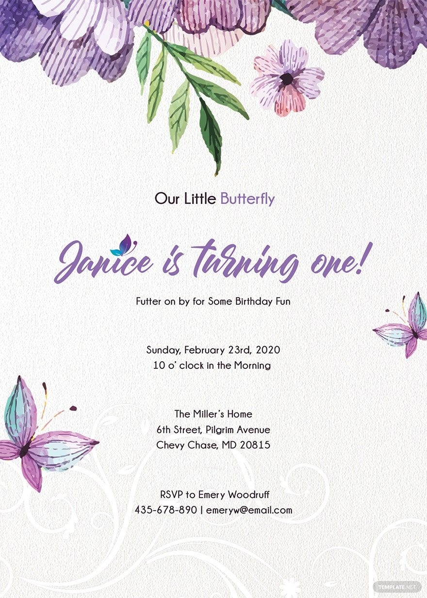Butterfly Invitation In Publisher Word Illustrator PSD InDesign Pages Download Template