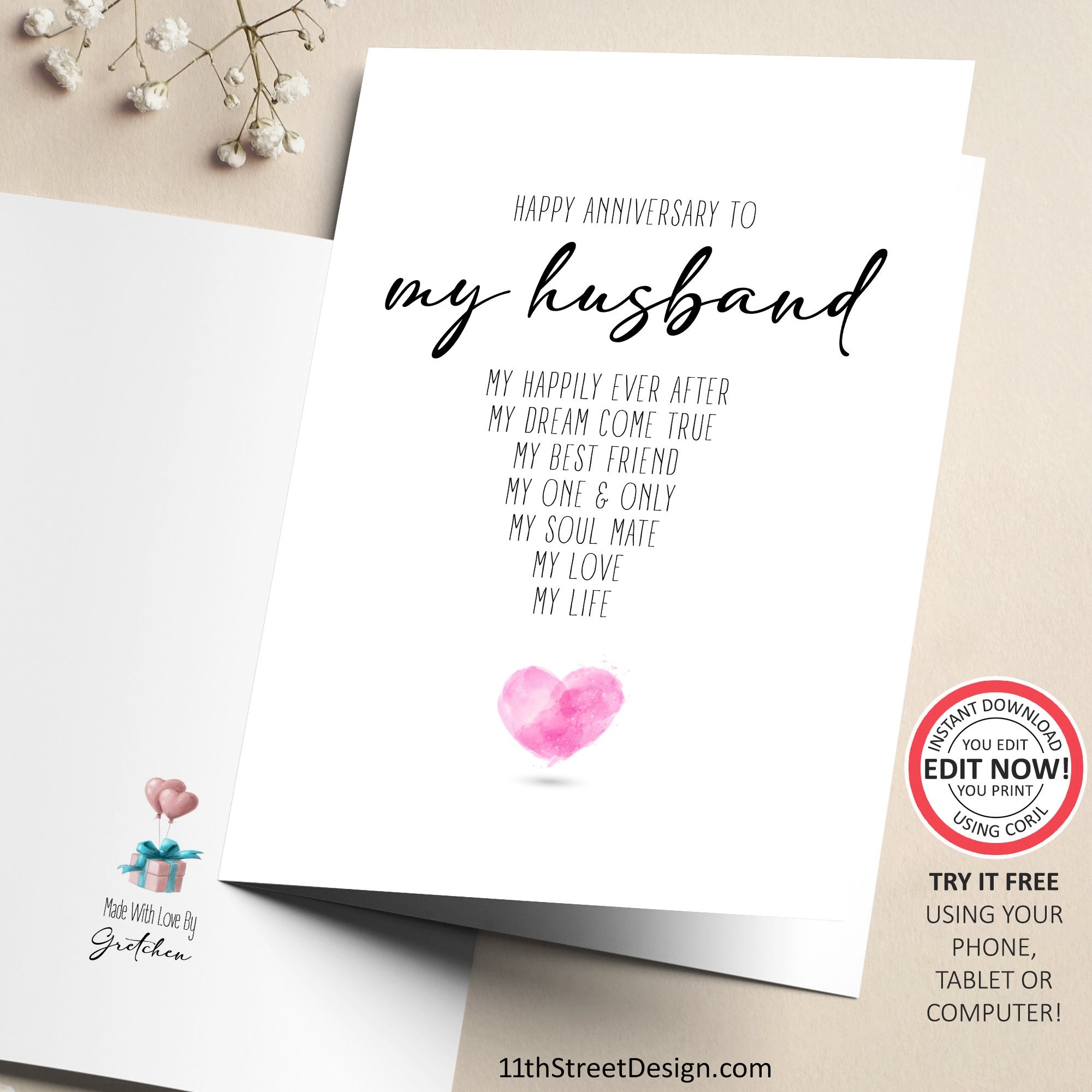 Buy Printable 1st Anniversary Card For Husband Or Wife Digital Worksheets Library