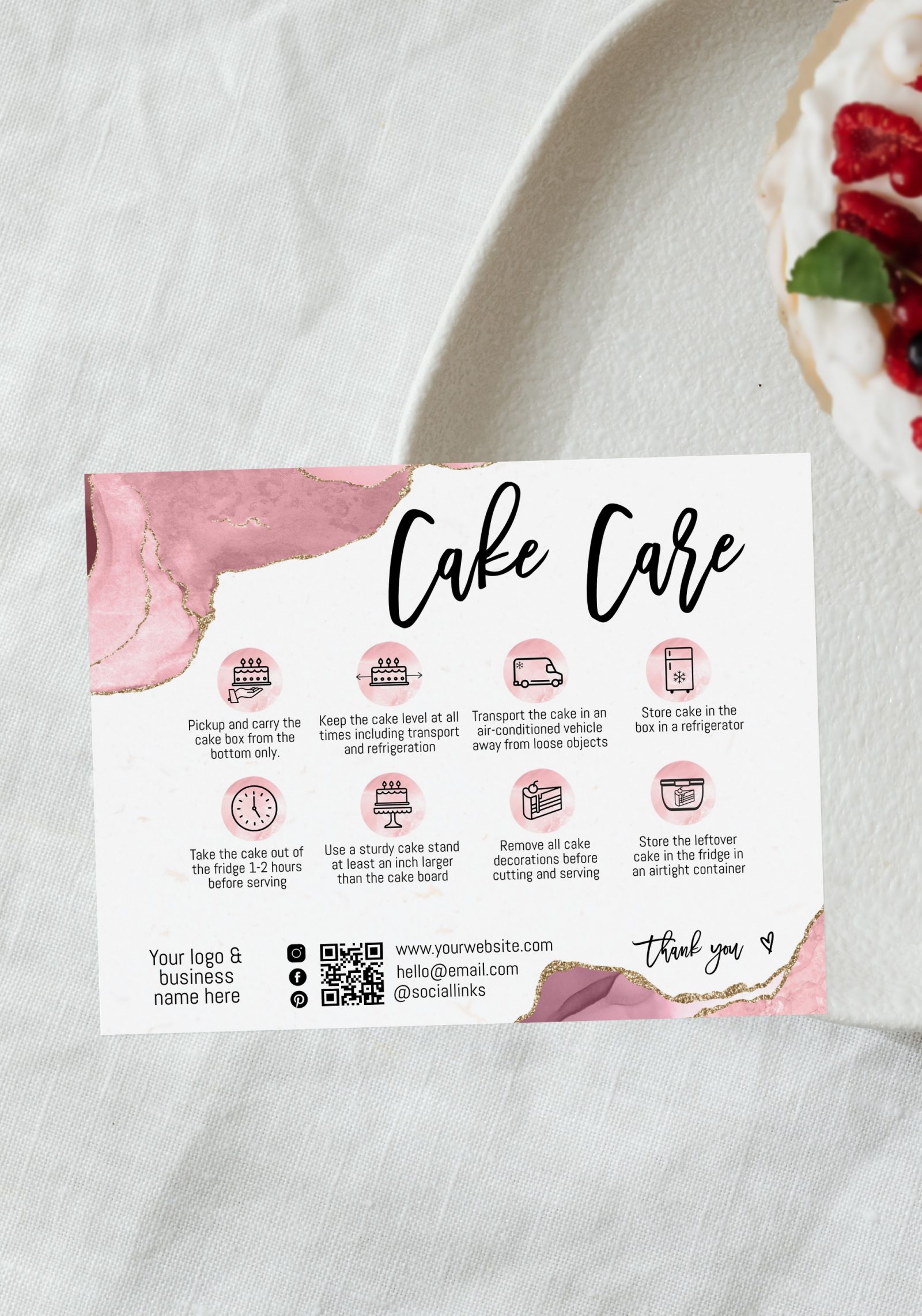 Cake Care Card Instructions Template Printable Cake Care Guide Wedding Cake Care Cards Cake Transport Instructions Bakery Order Inserts Aoleta