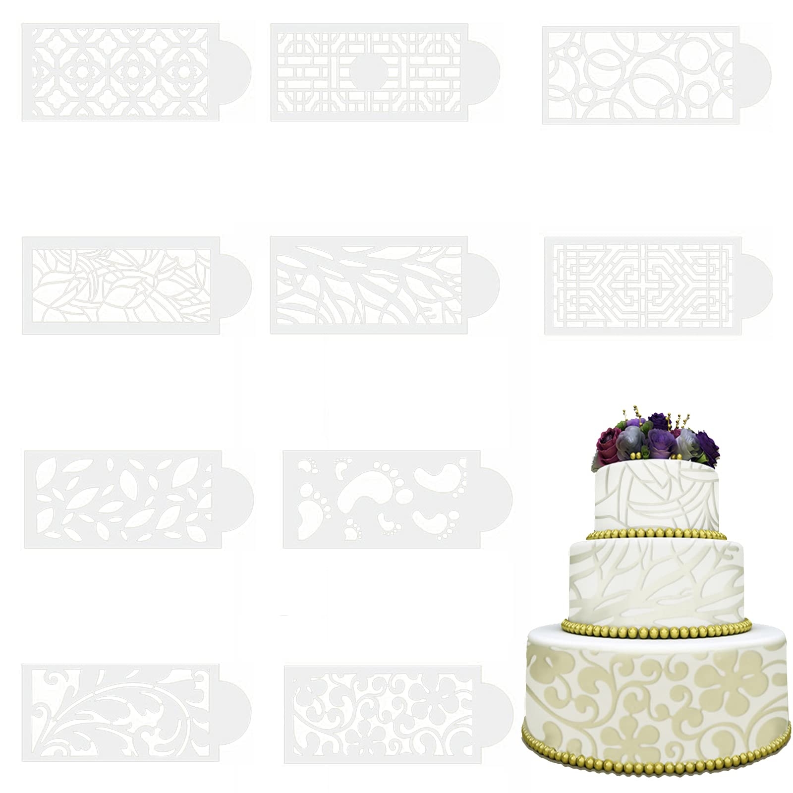 Cake Decoration Stencils Pack Of 10 Plastic Baking Templates Cake Print Hollow Lace Decoration Shapes Floral Wedding Cake Stencil For Crafts Birthday 