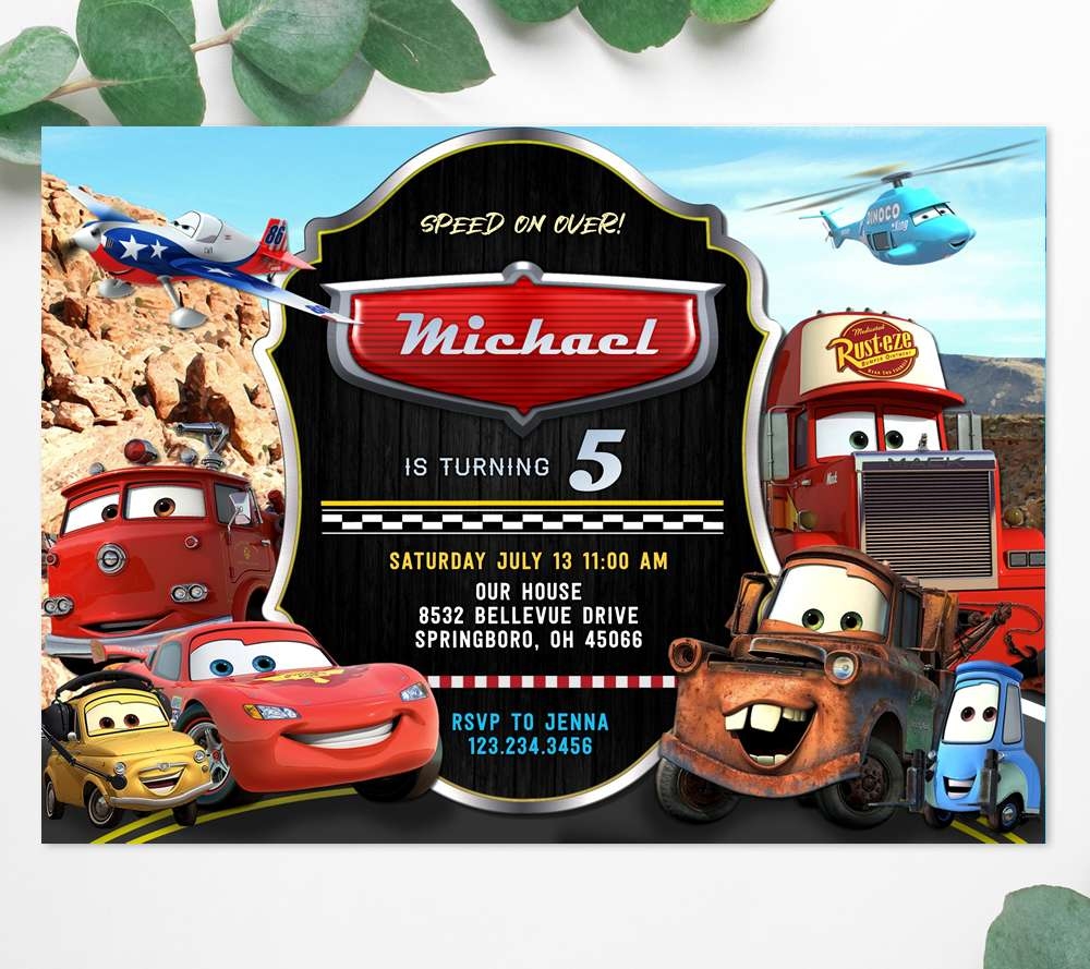 Cars Movie Birthday Invitation Template Edit Online Instant Download