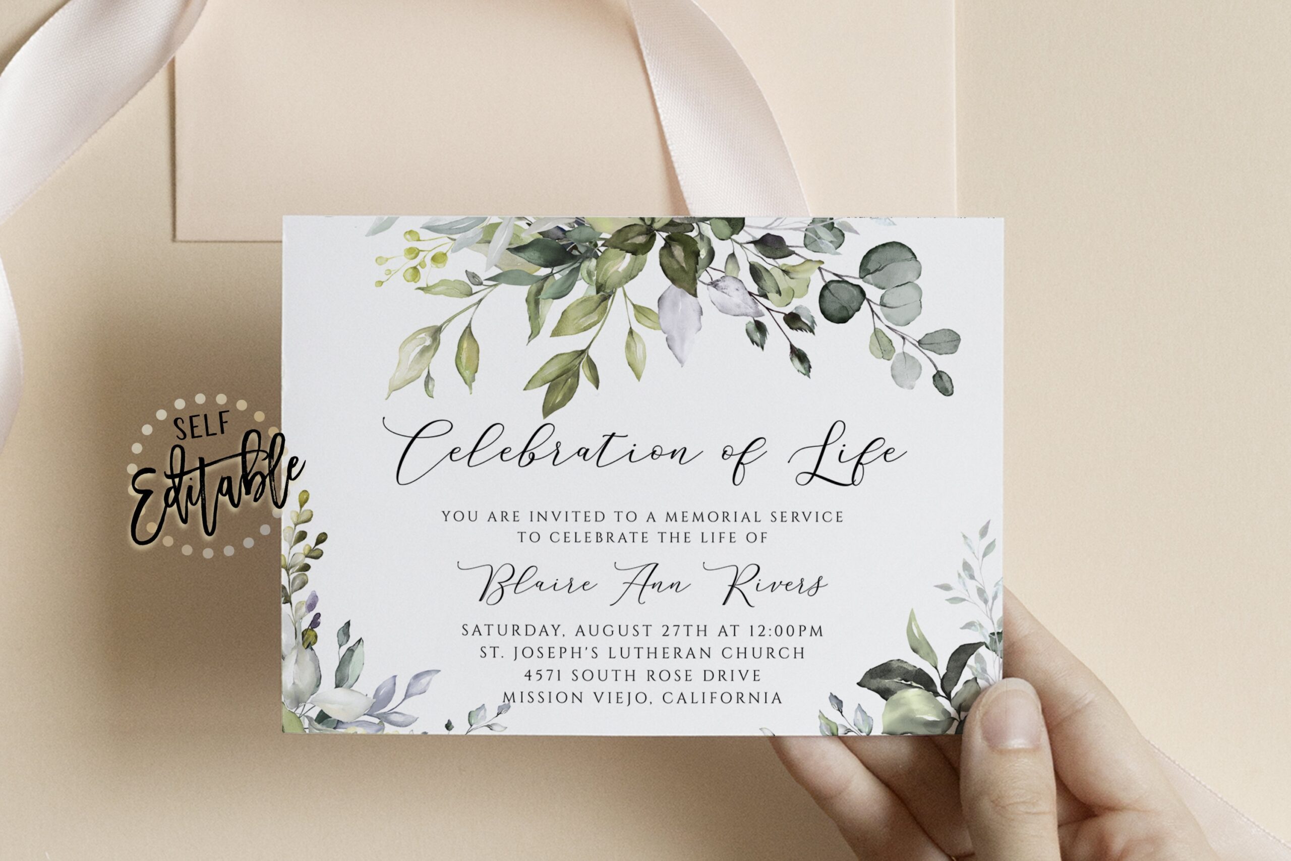 Celebration Of Life Invite Bohemian Succulents Greenery Memorial Service Invite Funeral Invitation Template Botanical Eucalyptus Etsy