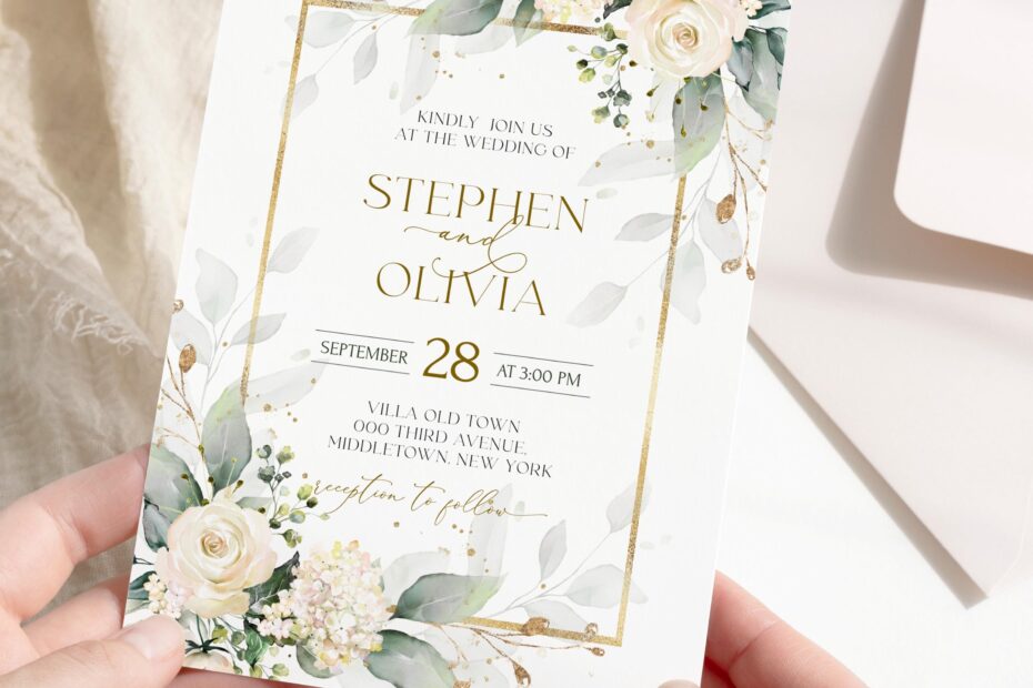 CREAM Flowers Wedding Invitation Template Printable Champaign