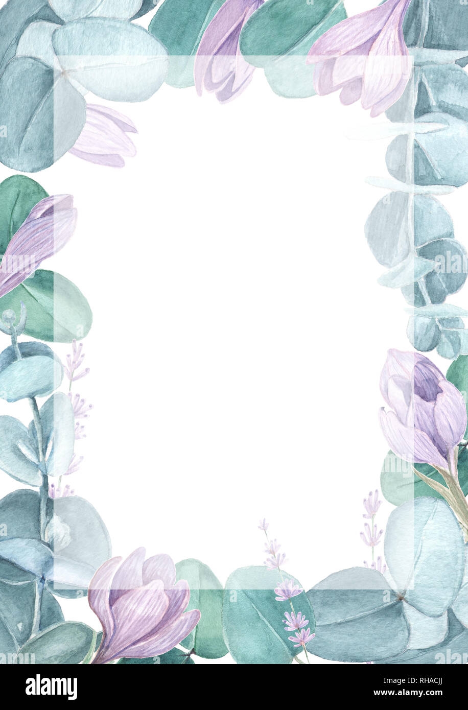 Crocus Eucalyptus Wedding Invitation Template Hand Painted 