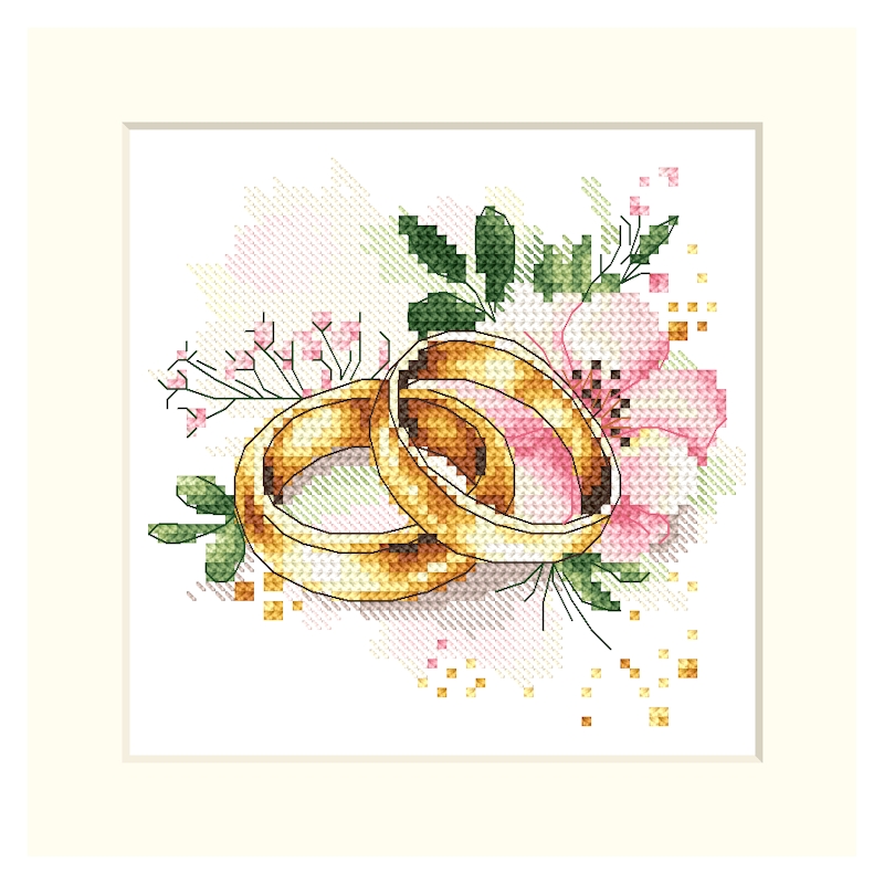 Cross Stitch Pattern PDF Wedding Card Wedding Rings In Flowers 