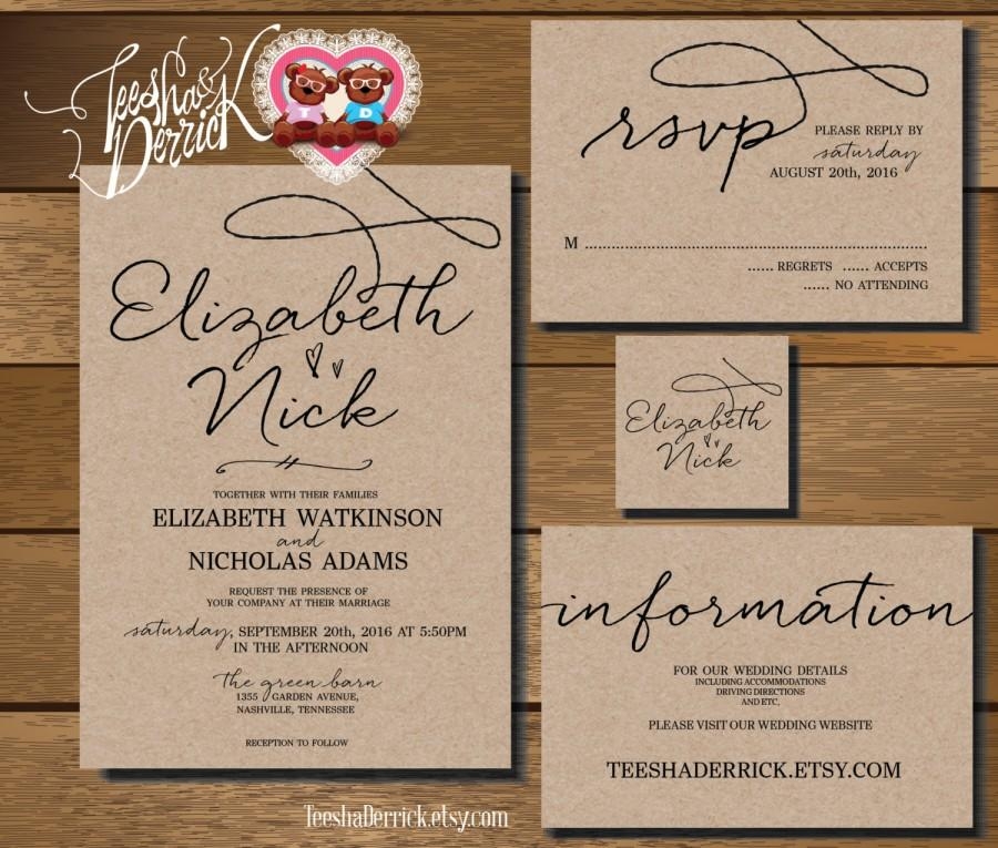 Custom Printable Wedding Invitation Suite w0210 Consists Of Wedding 