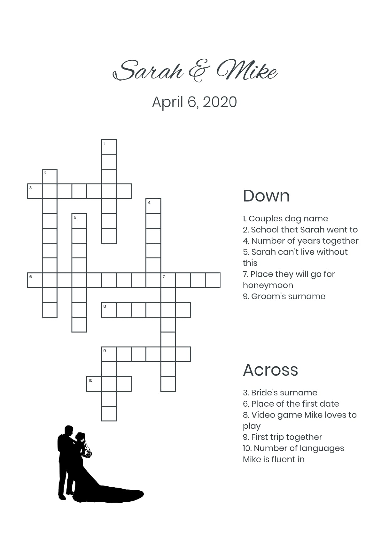 Custom Wedding Crosswords And Wordsearches Perfect Crosswords