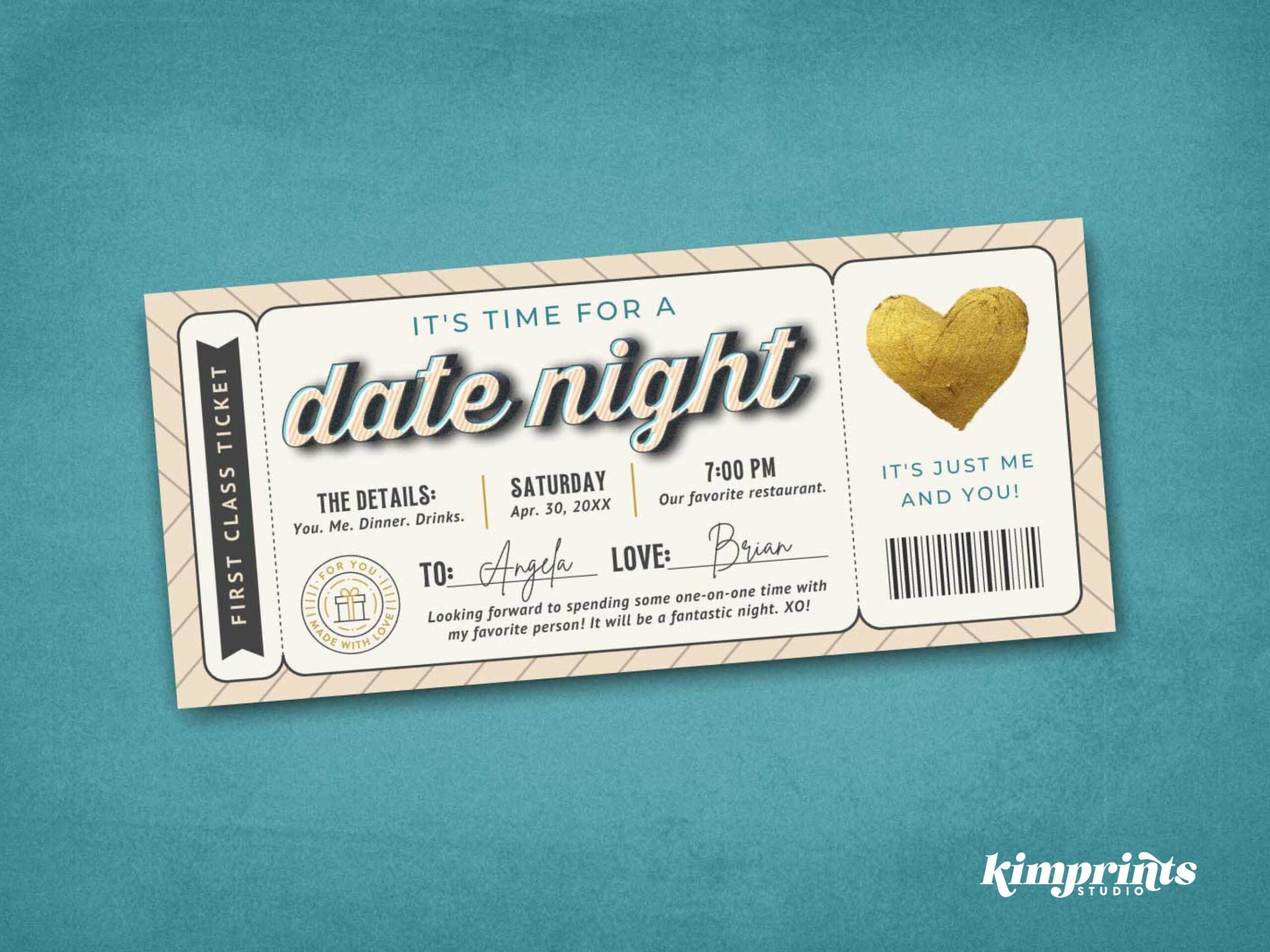 Date Night Ticket Template DIY Romantic Valentine anniversary 