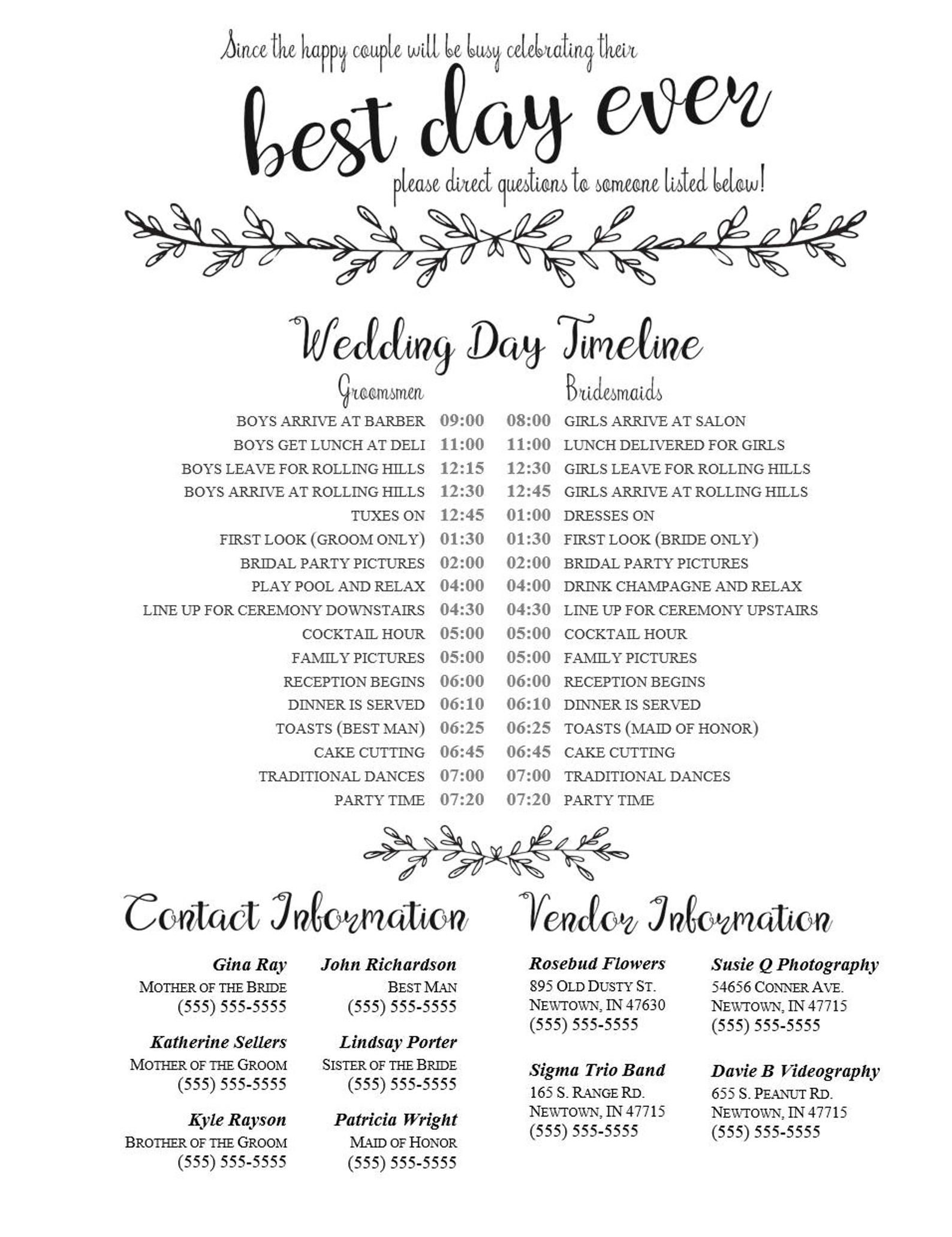 Day Of Wedding Timeline Template Free Printable Templates Free