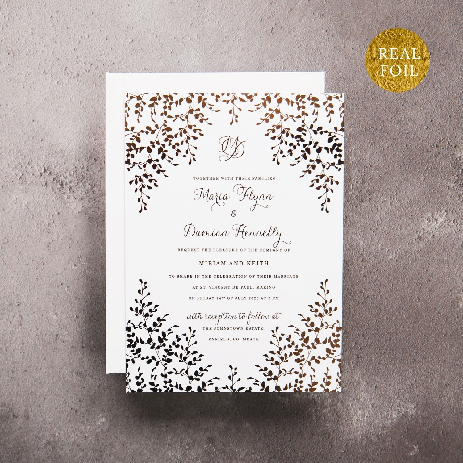 Delicate Leaves Invitation With Foil Print Wedding Invitations And Wedding Stationery Ireland Save The Date ie