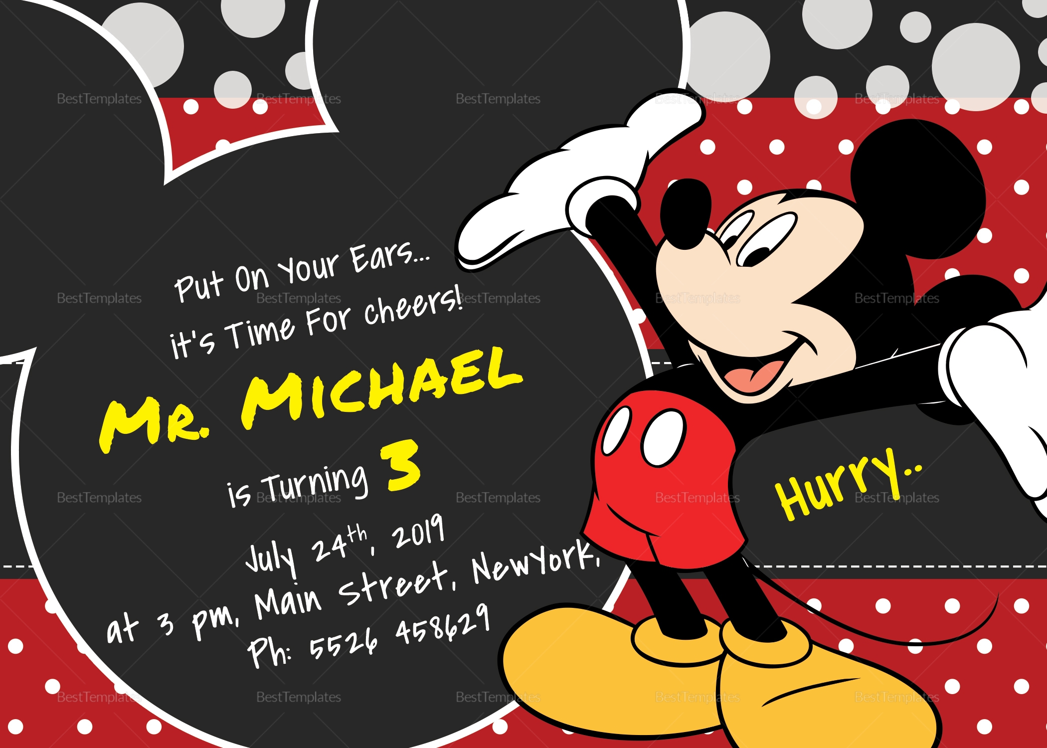 Delightful Mickey Mouse Birthday Invitation Card Design Template In PSD Word Publisher Illustrator