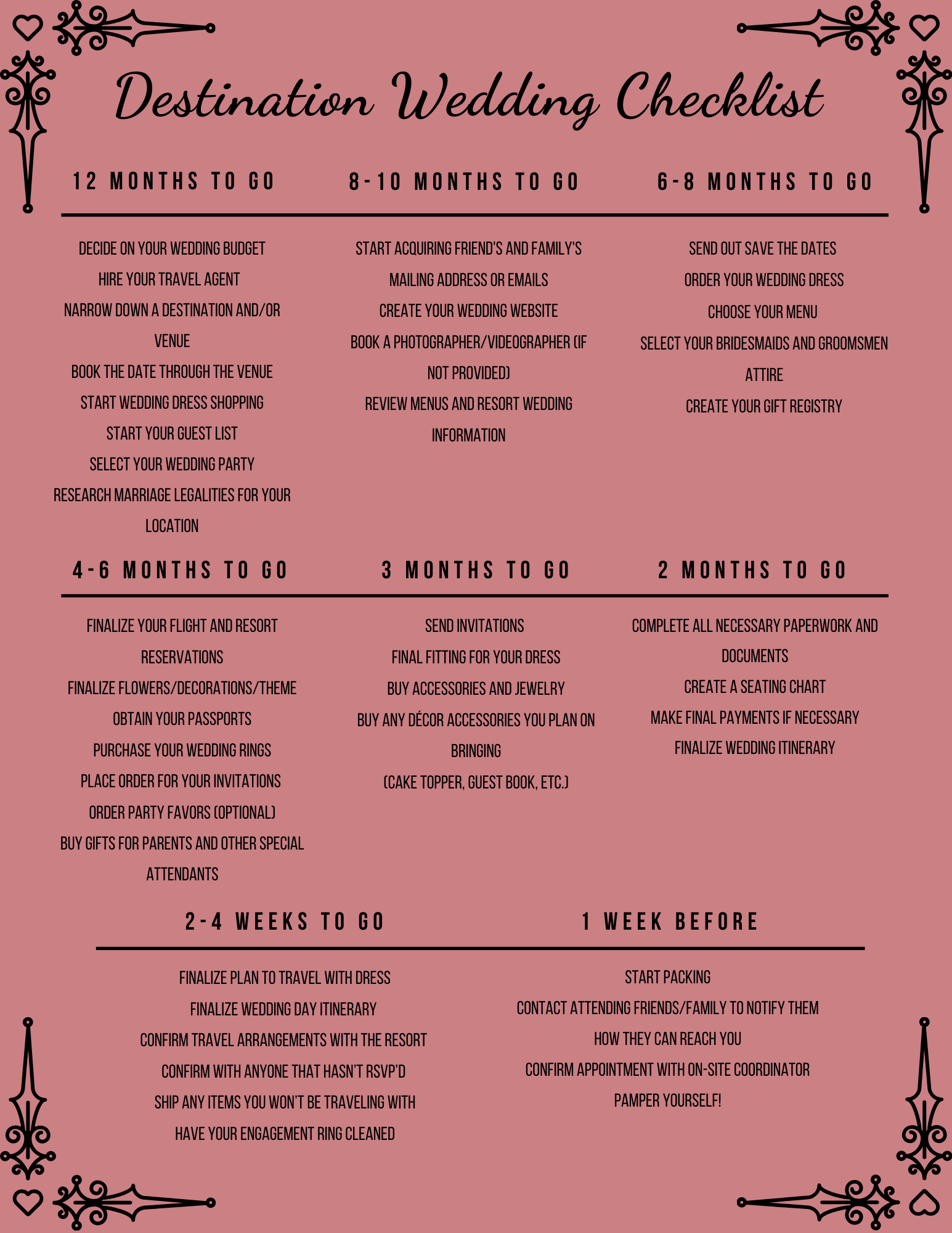Destination Wedding Checklist Printable