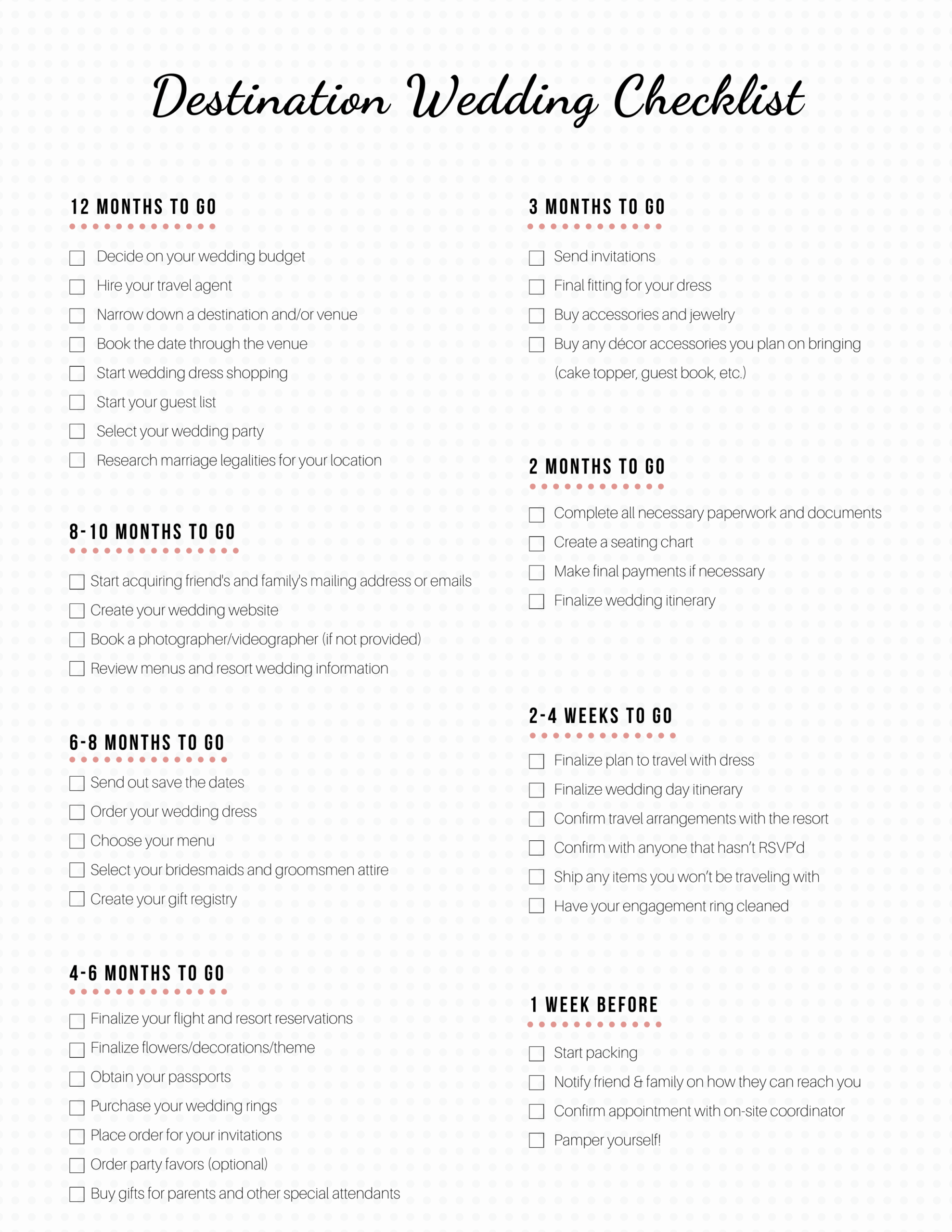 Destination Wedding Checklist