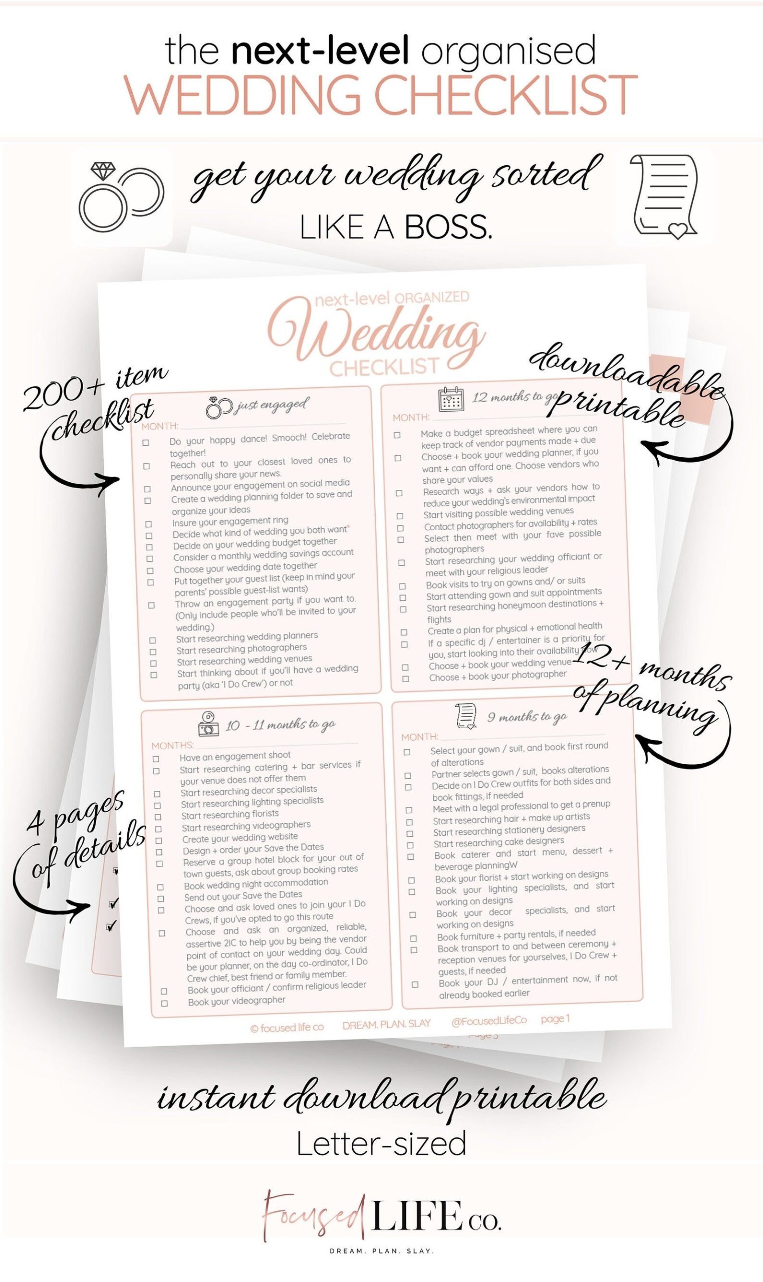 Detailed Wedding Checklist Printable Wedding To Do List Etsy 