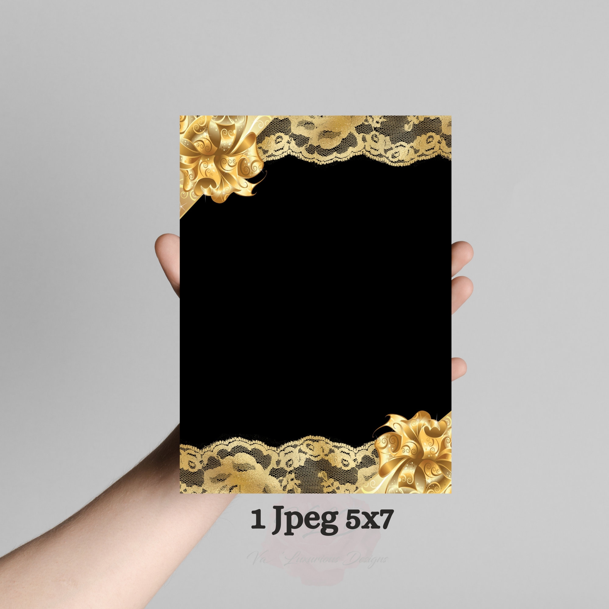 Digital Download DIY Blank Template Invitation Gold Lace Bow Black Floral Party Event Wedding Printable 5x7 Commercial Use Etsy UK