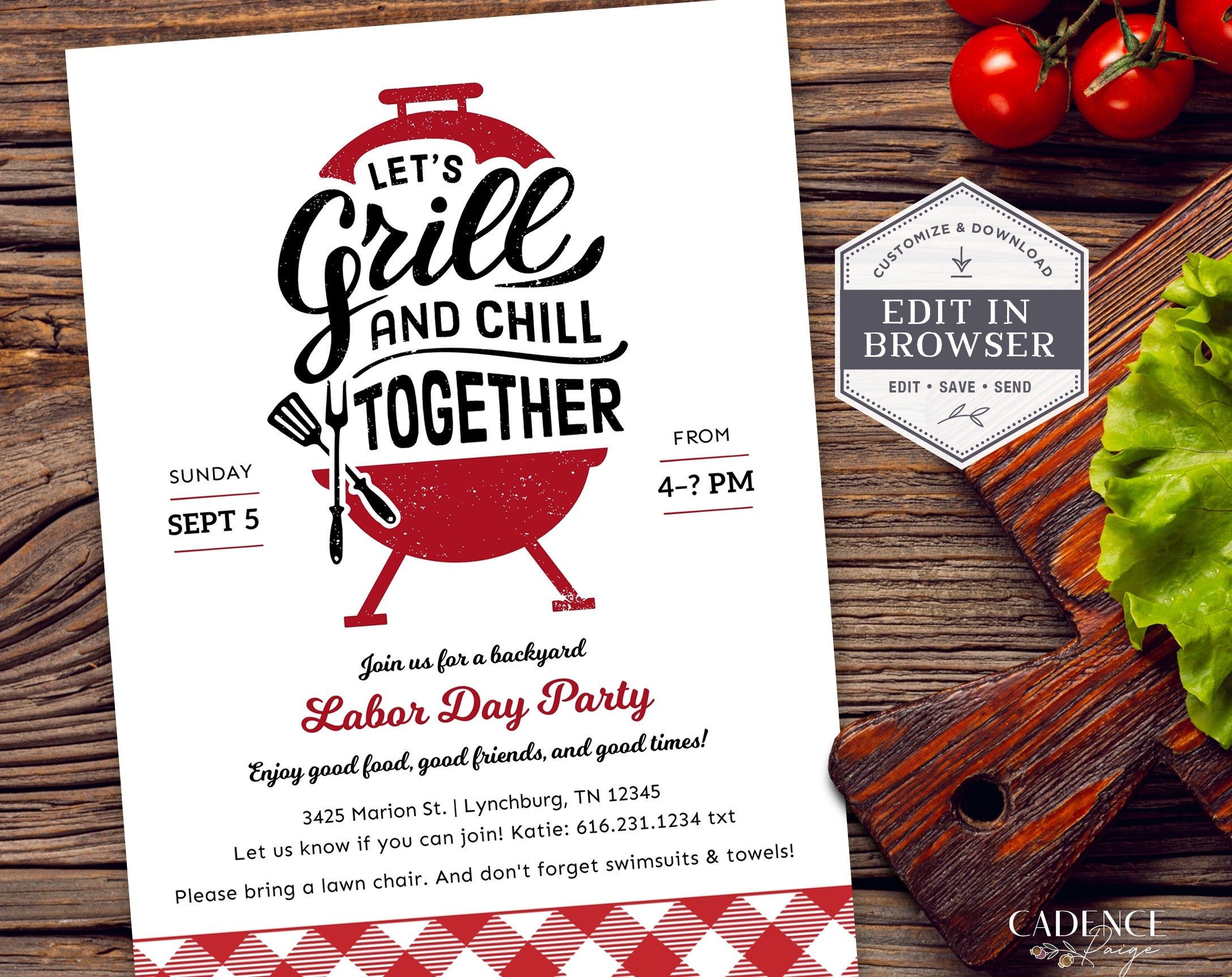 Digital Labor Day BBQ Invitation Summer Party Invitation 