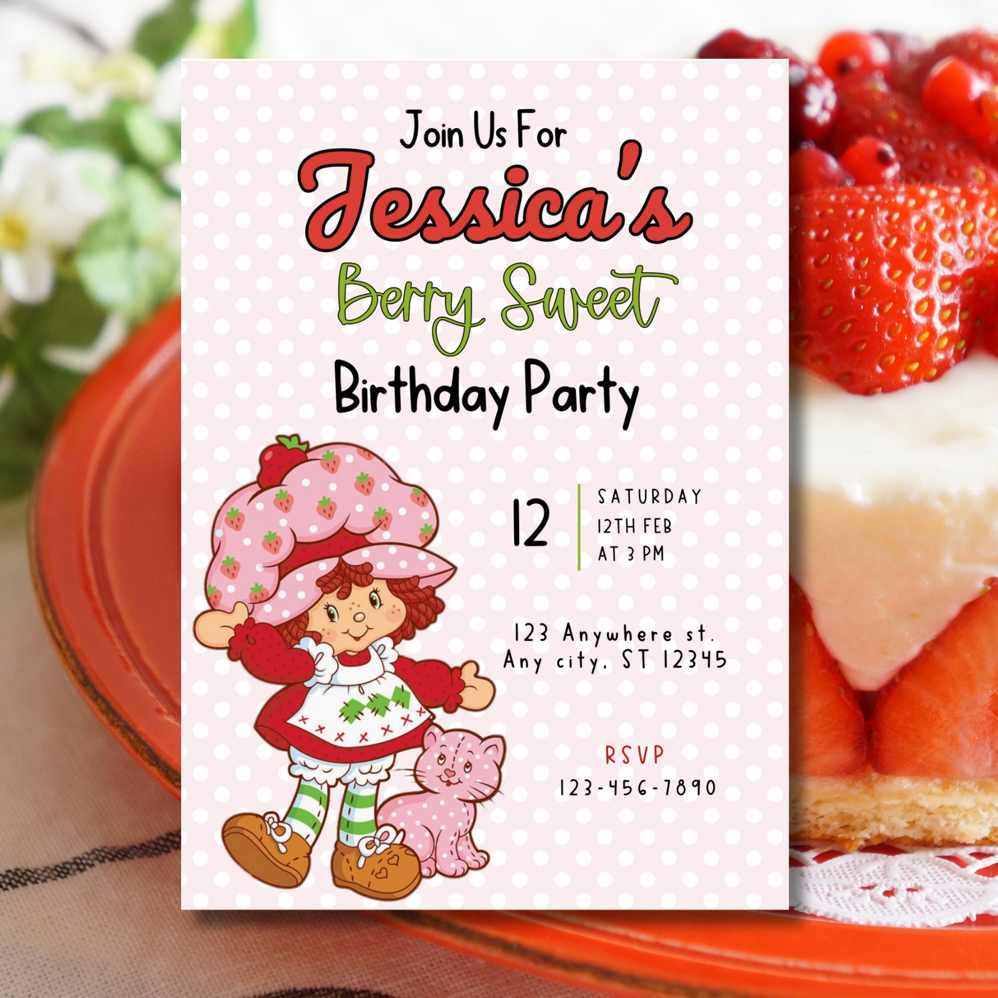 Digital Strawberry Shortcake Invitations Etsy